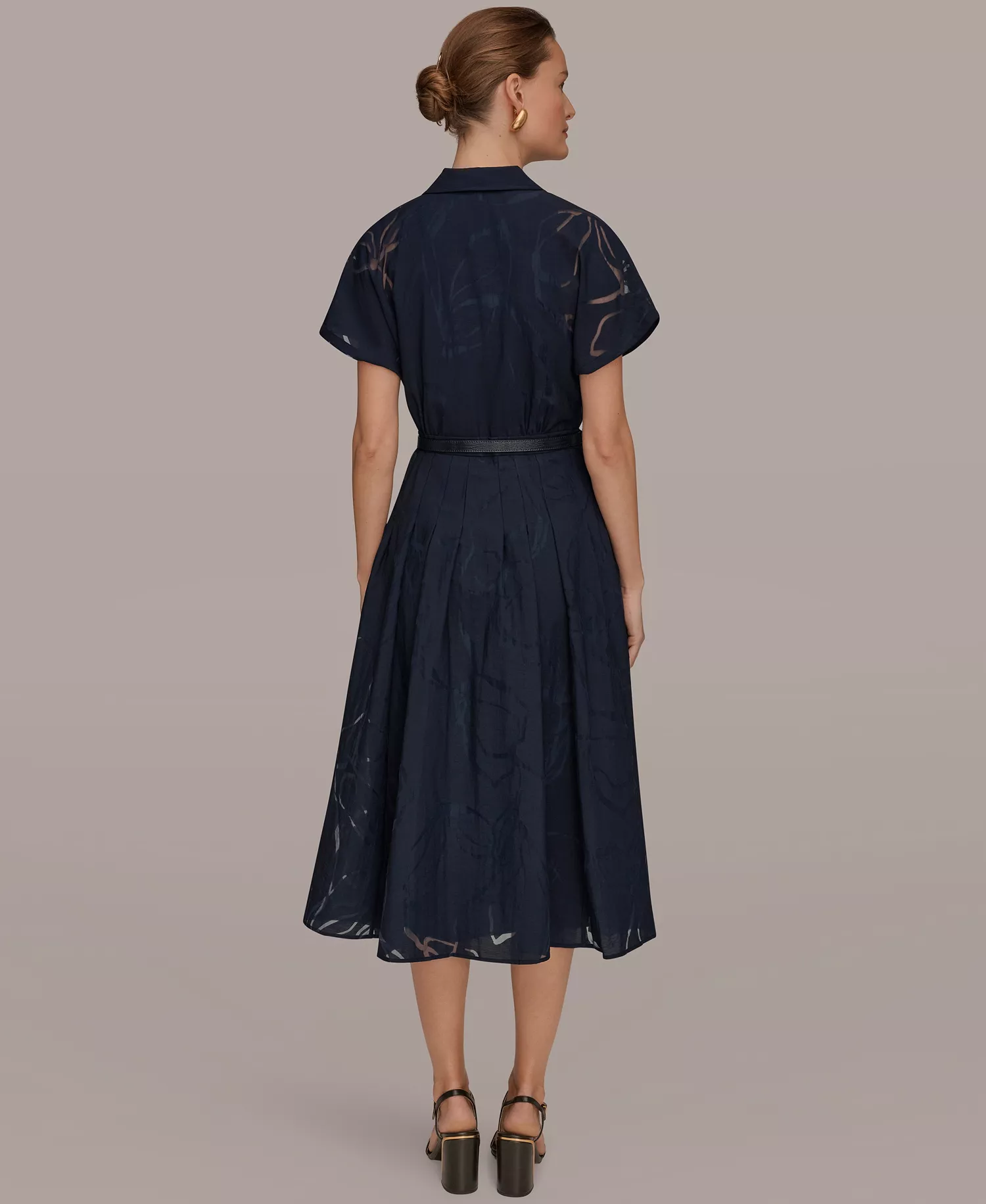 Women's Floral Belted Midi Shirt Dress - Nightfall - 10