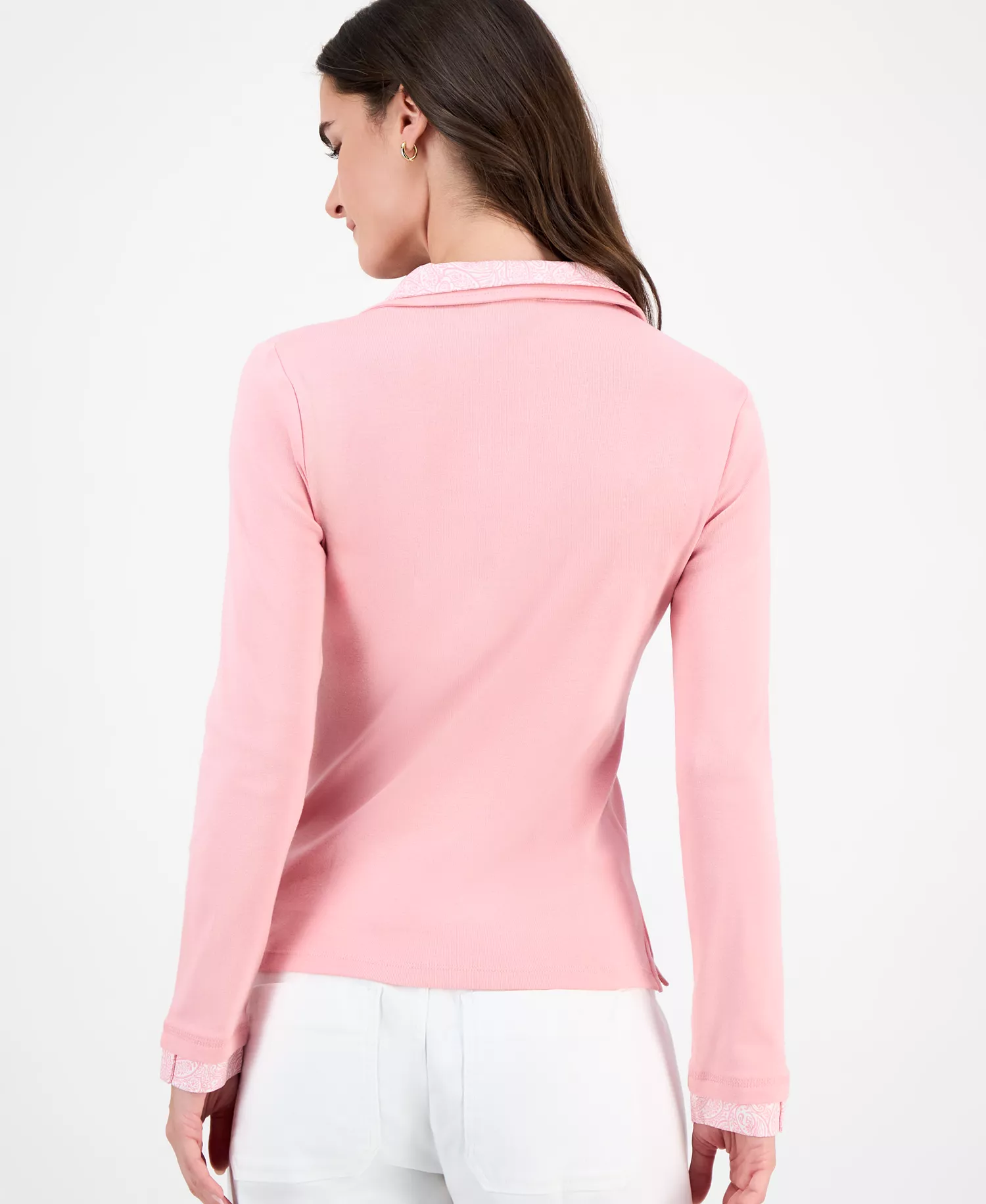 Nautical Jeans Women's Double-Collar Long-Sleeve Top  - Bridal Rose - L