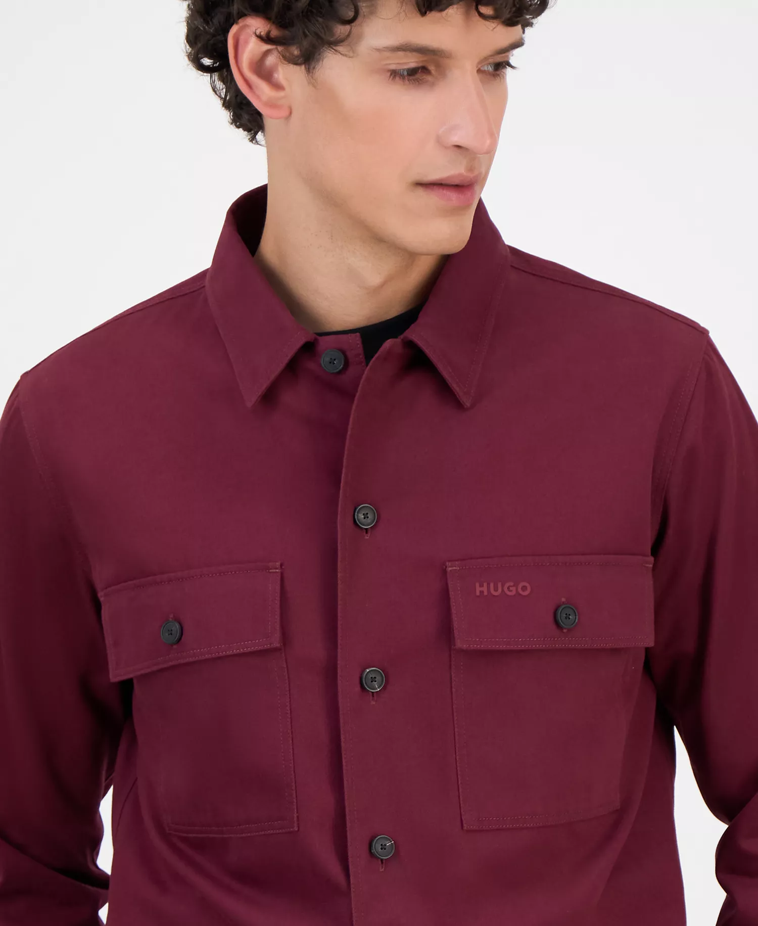 Men's Cotton Twill Oversized Shirt - Dark Red - 2XL