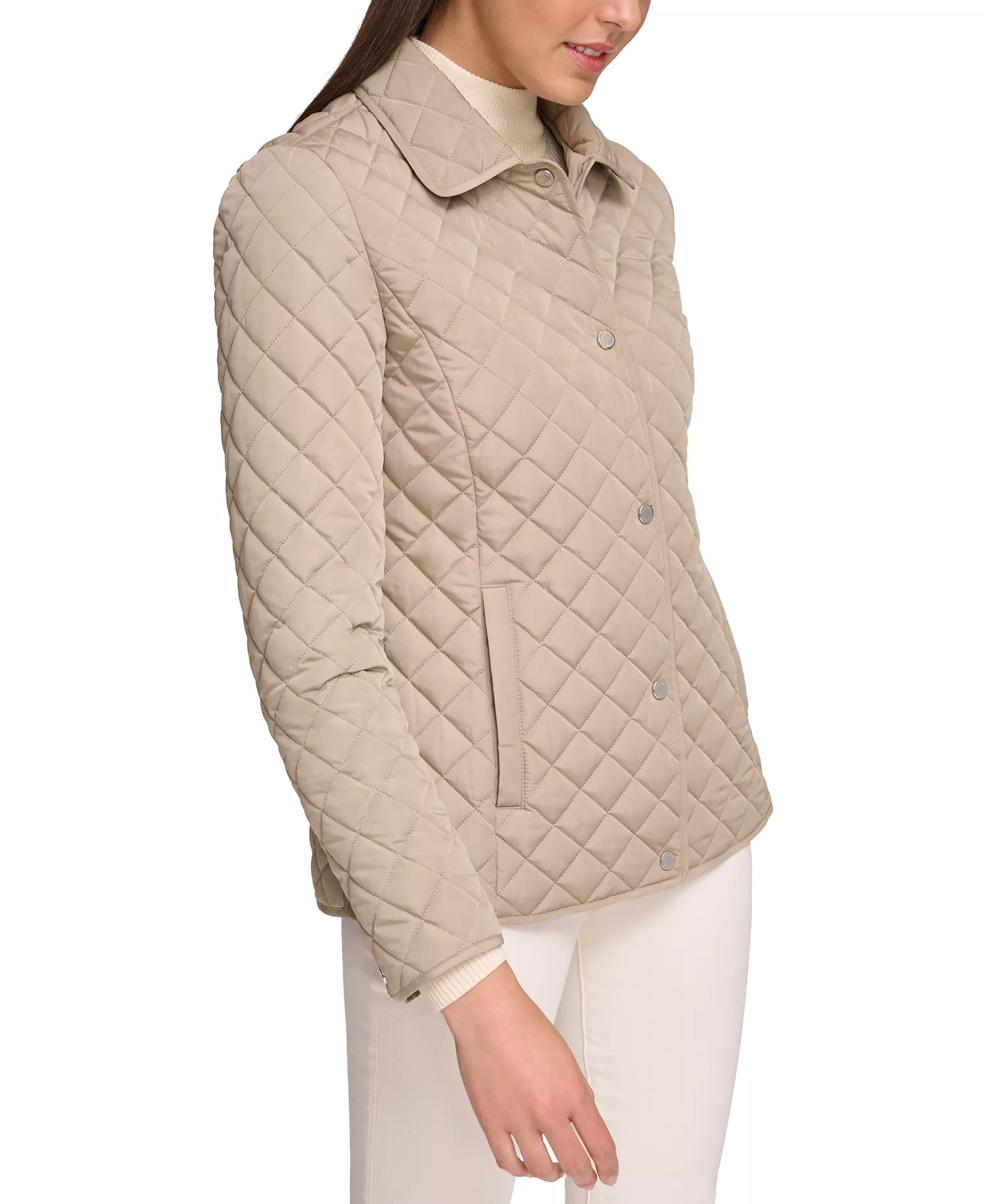 Womens Collared Quilted Coat - Birch - L