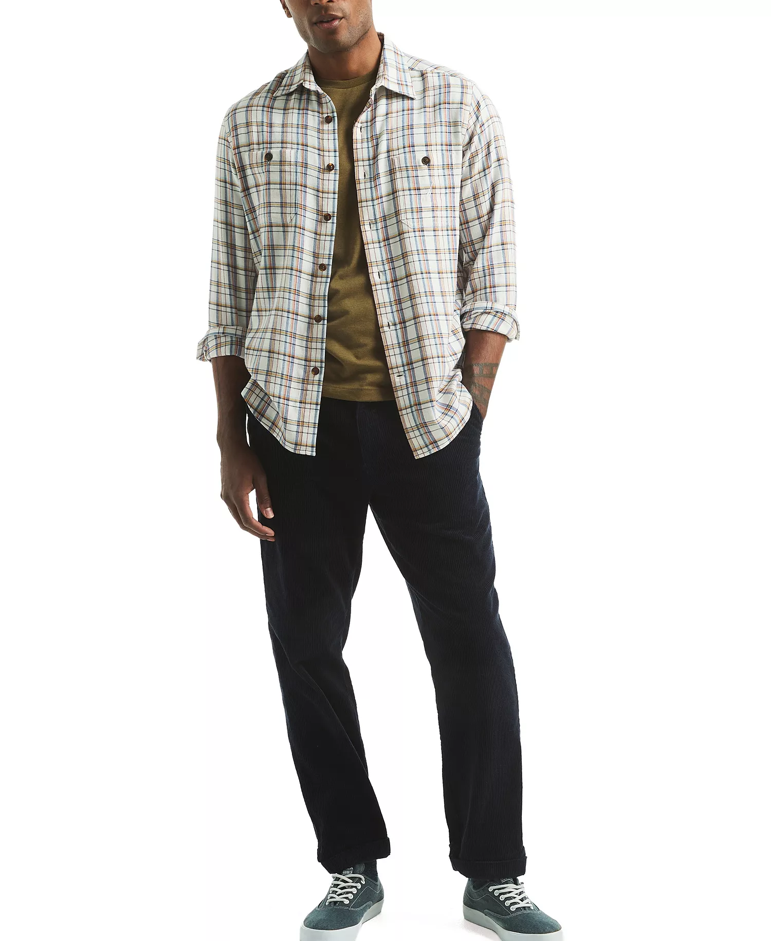 Men's Stretch Flannel Plaid Shirt - Natural - 2XL