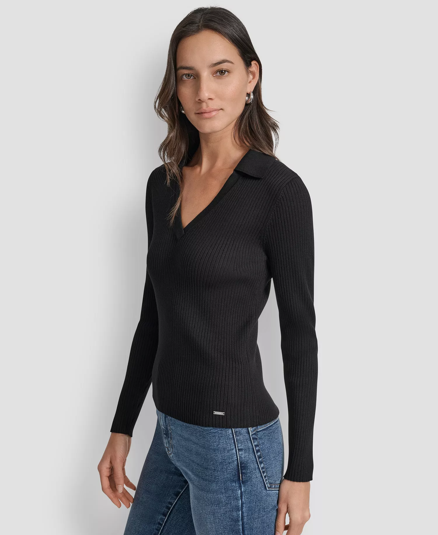 Women's Ribbed Long Sleeve Sweater - Black - L