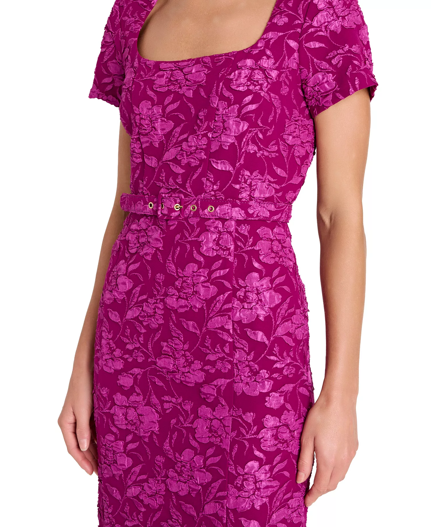 Women's Puff Cap Short-Sleeve Sheath Dress - Magenta - 10