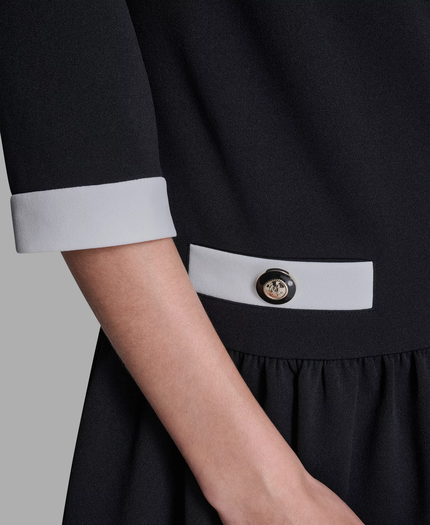 Women's Scuba Crepe Boat Neck A-Line Dress - Black/ Soft White - 10