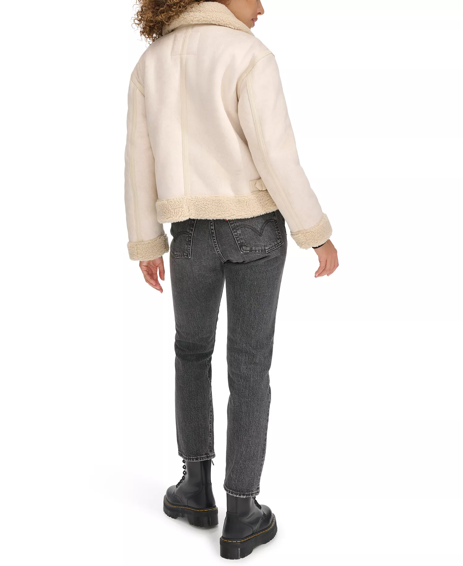 Women's Faux Shearling Aviator Jacket - Almond Milk - L