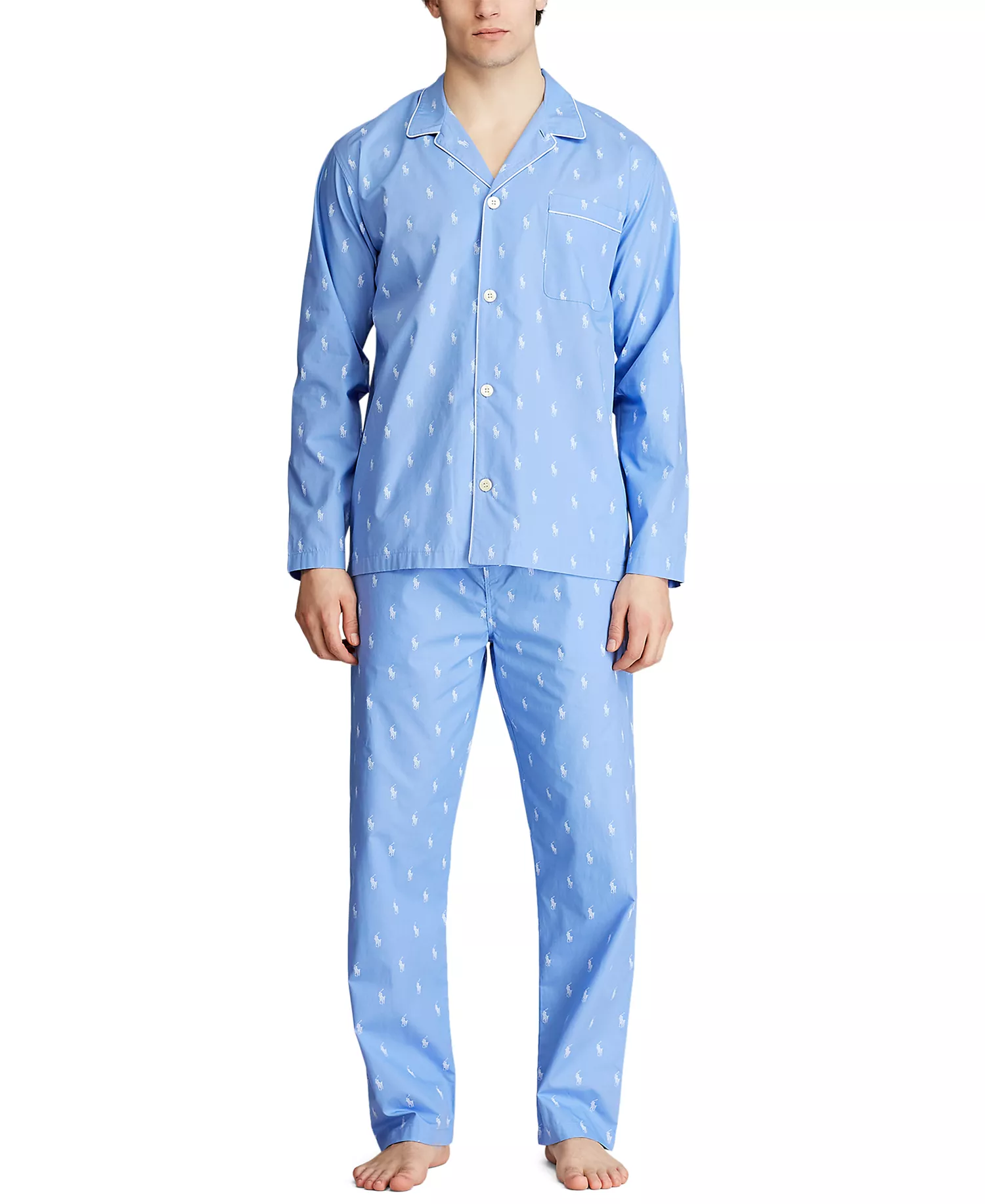 Men's All Over Polo Player Pajama Shirt - Beach Blue - L