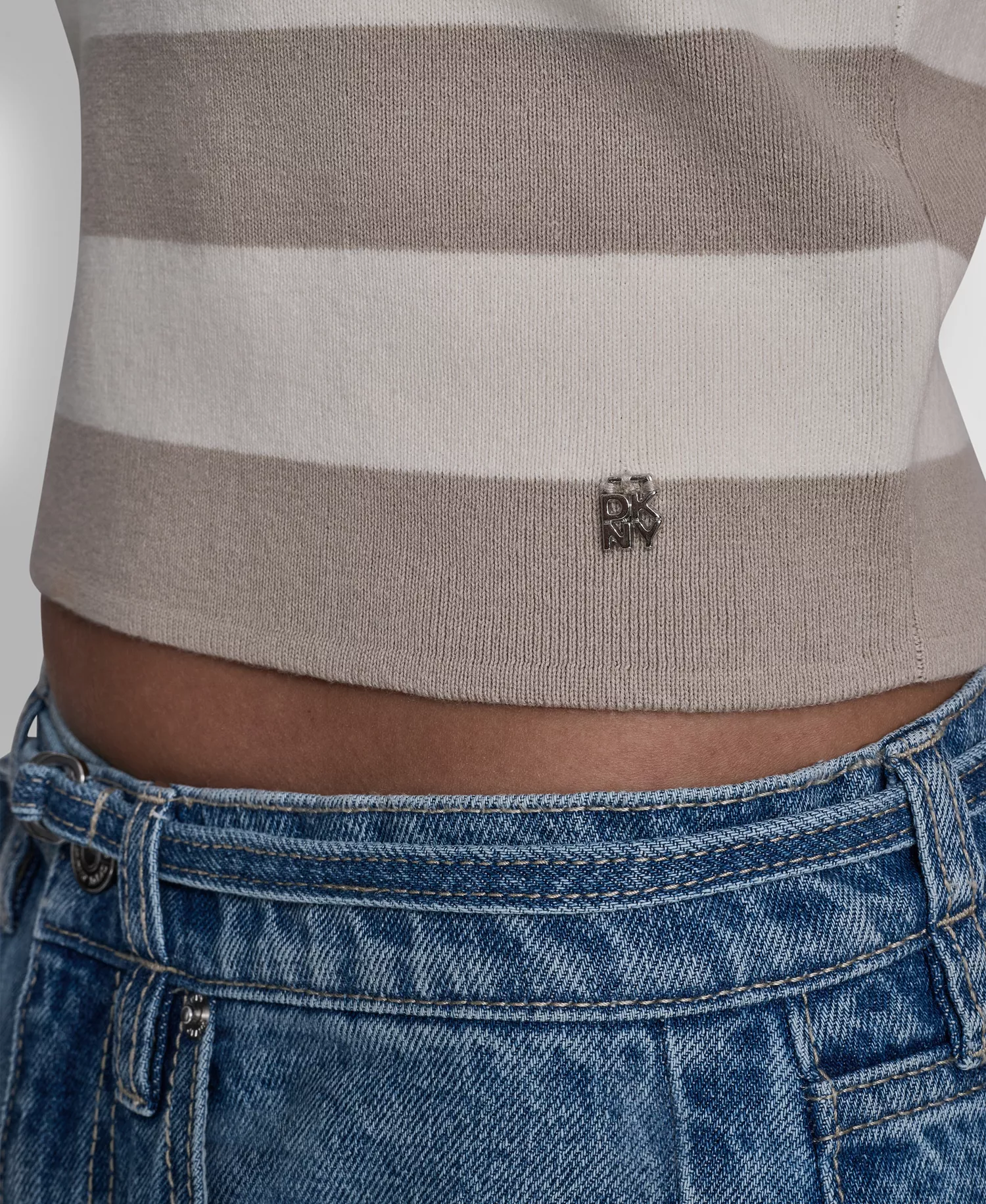 Women's Striped Sleeveless Polo Sweater - Pebble/eggnog/white - L