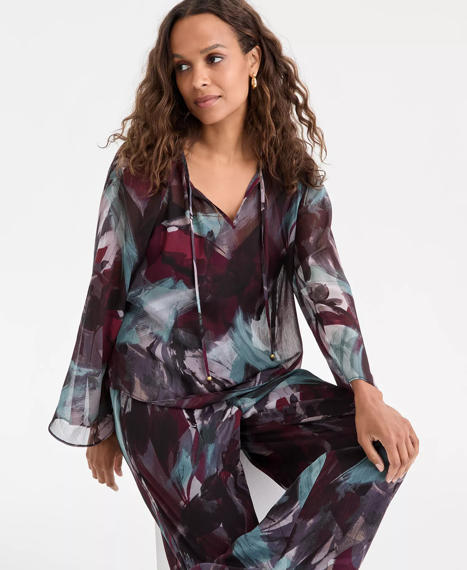 Petite Tie-Front Top, Macy's Exclusive - Remi Blooms - P/M