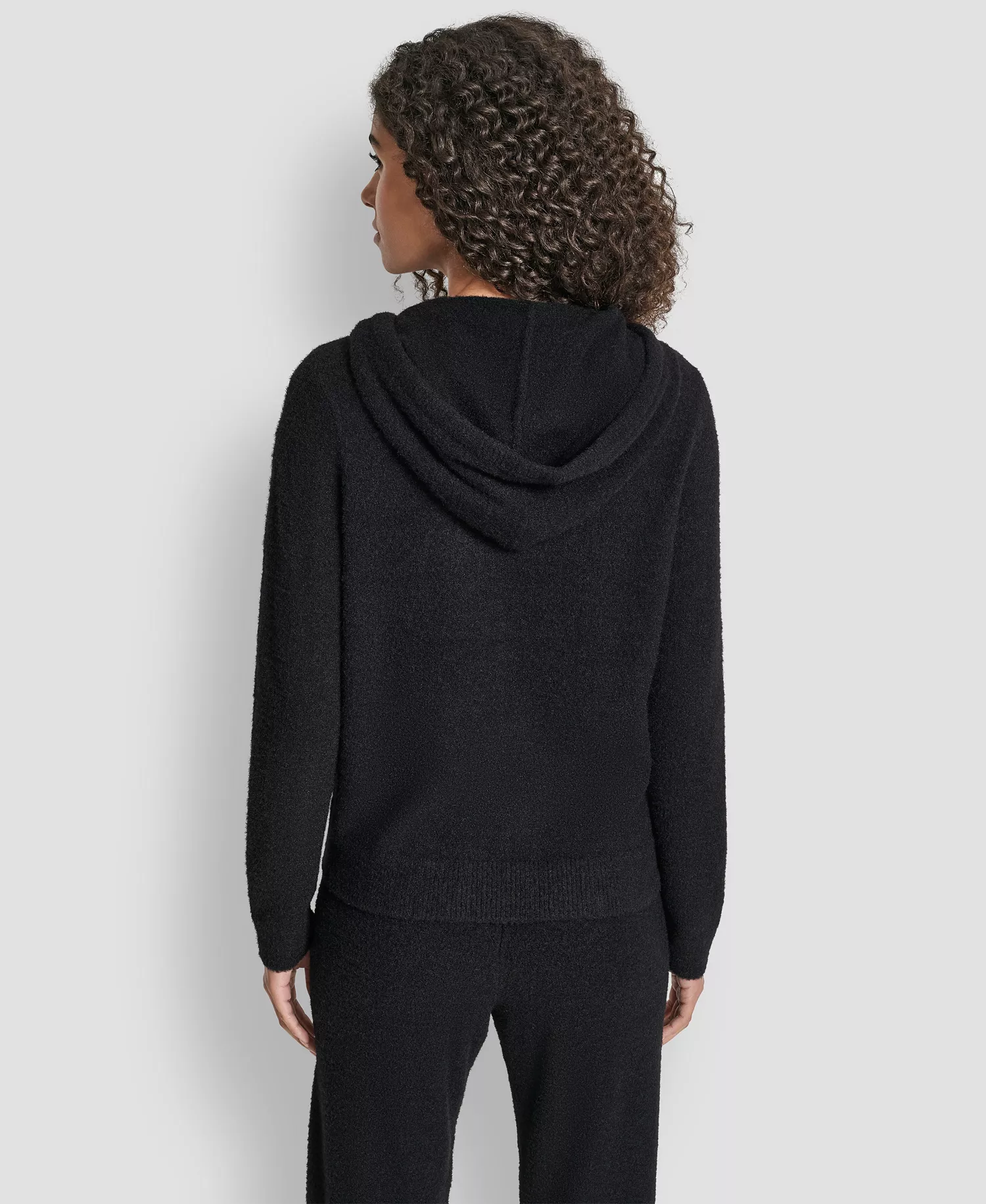 Women's Feather Yarn Hood Tonal Hoodie - Black - L