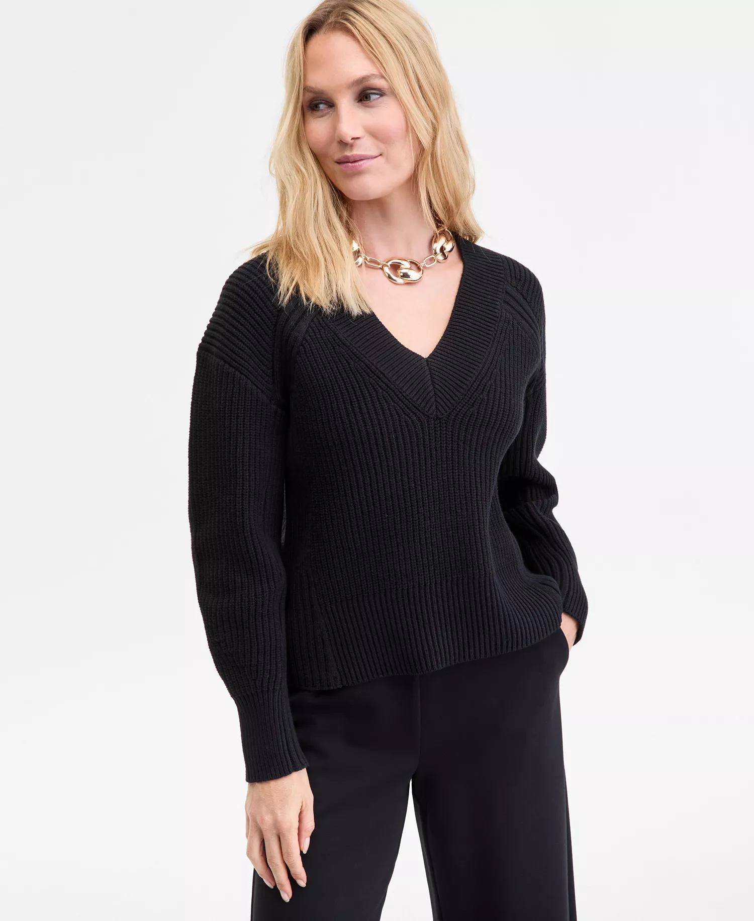 Women's Directional Ribbed Sweater, Macy's Exclusive - Deep Black - XL