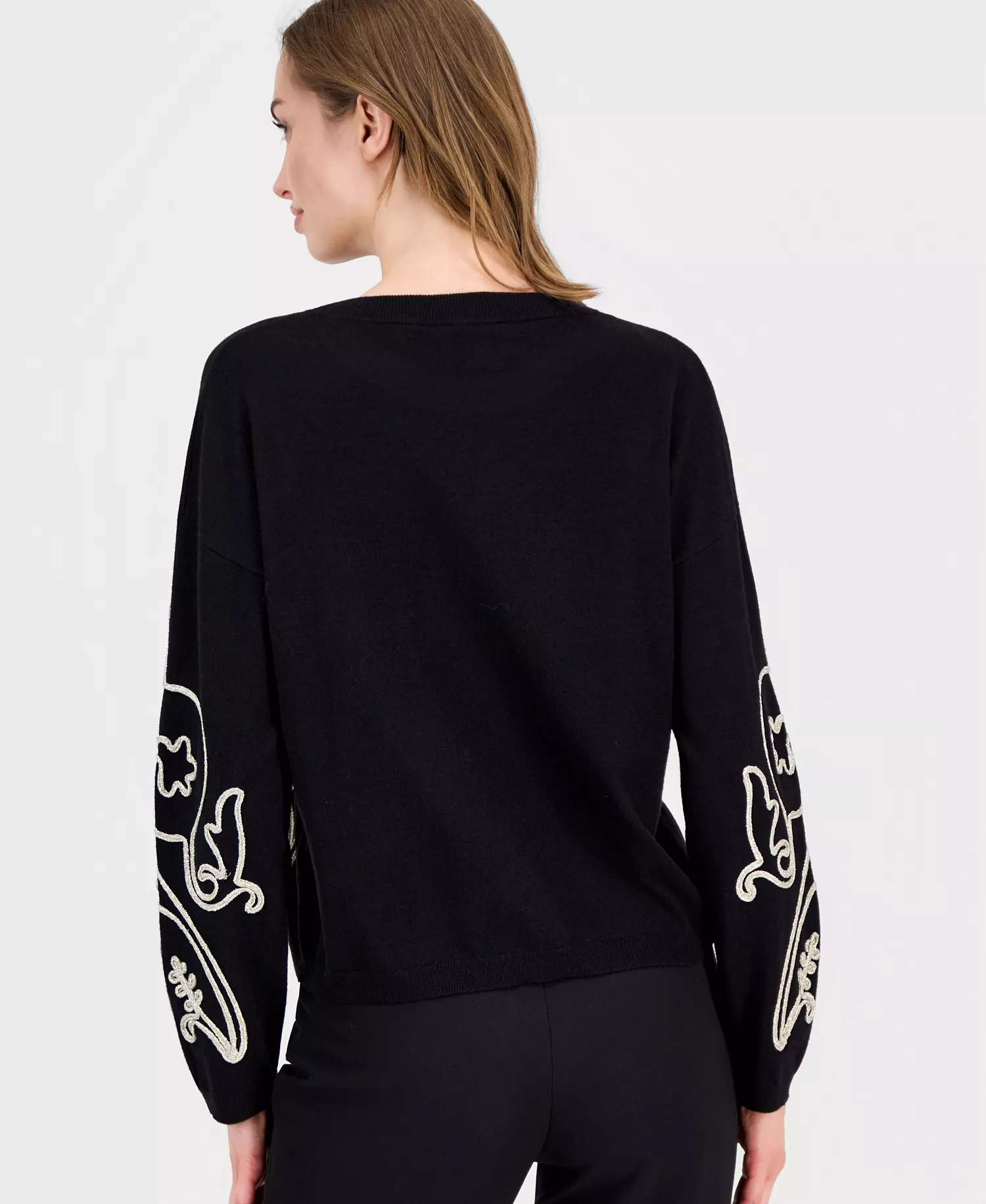 Women's Soutache Crewneck Sweater - Black - L
