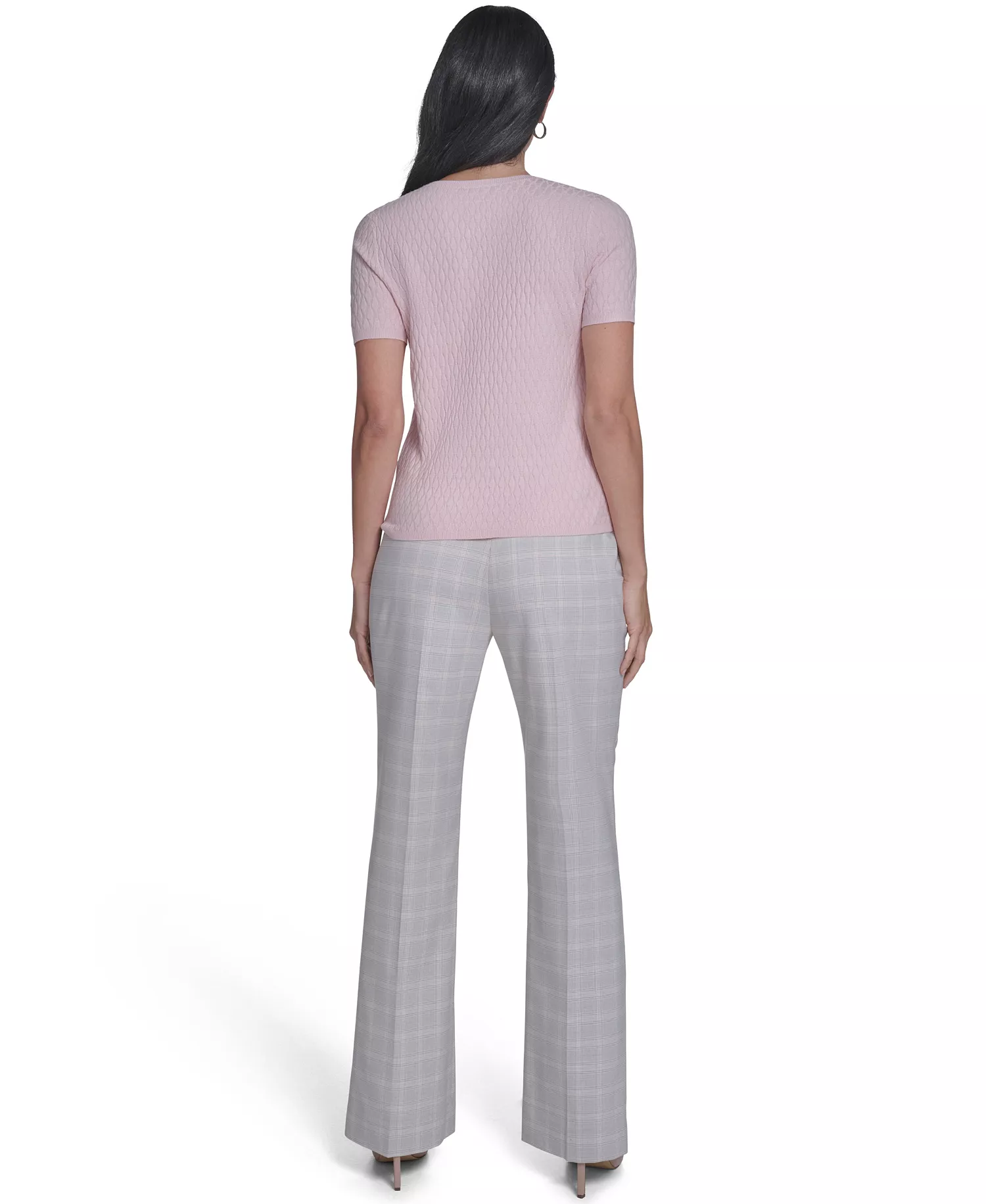 Petite Textured Short-Sleeve Sweater - Latte/Petal Pink - P/L