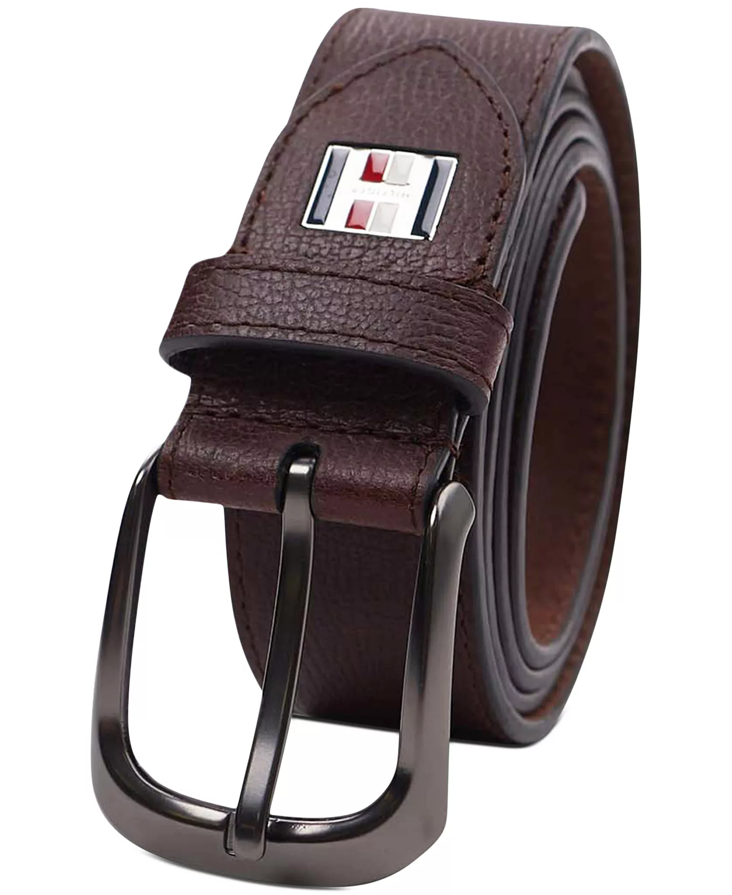 Men's Enamel Logo Ornament Casual Leather Belt - Brown - L (38-40)