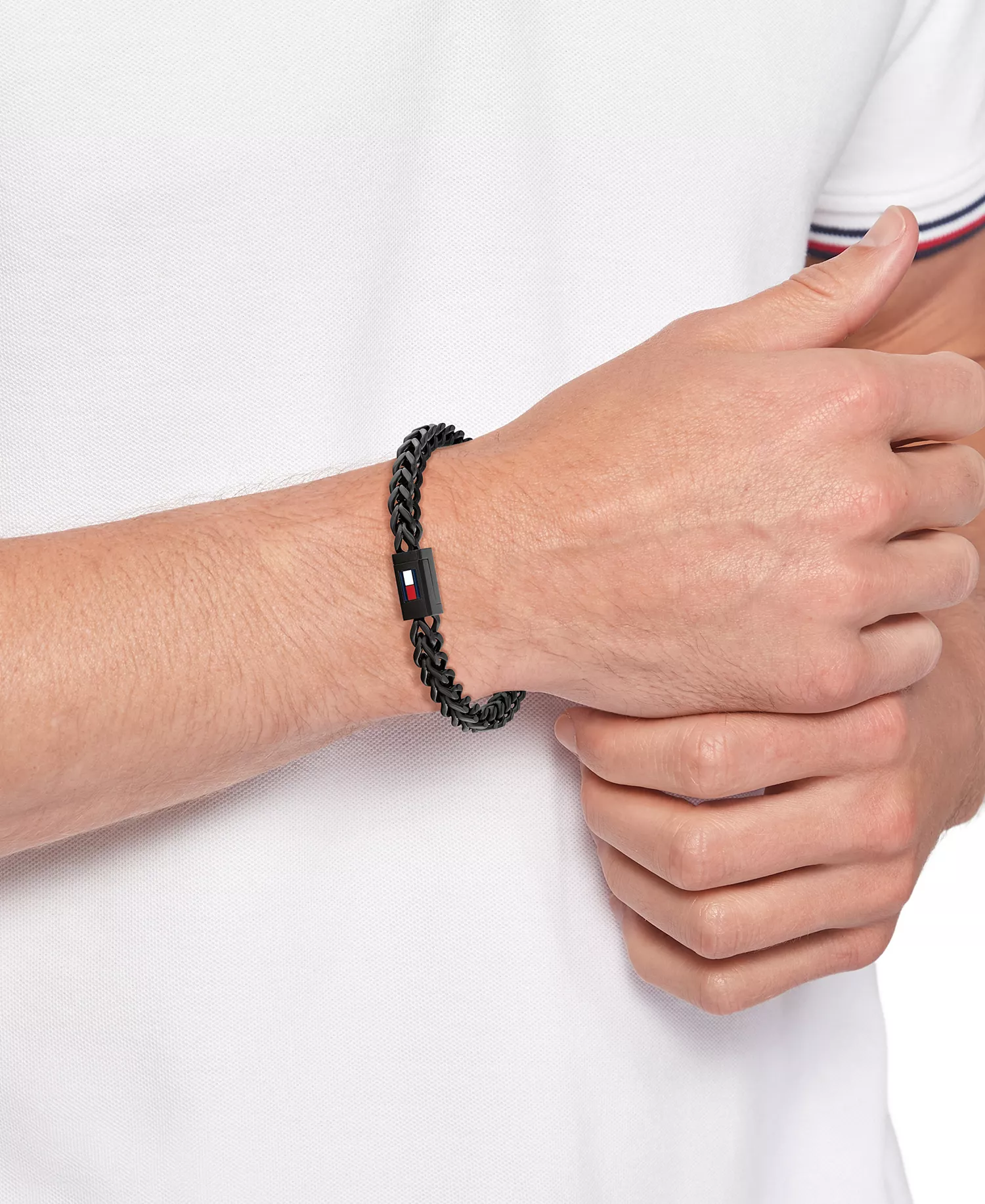 Men's Black Ion-Plating Stainless Steel Braided Bracelet - Black IP Stainless Steel - ONE SIZE