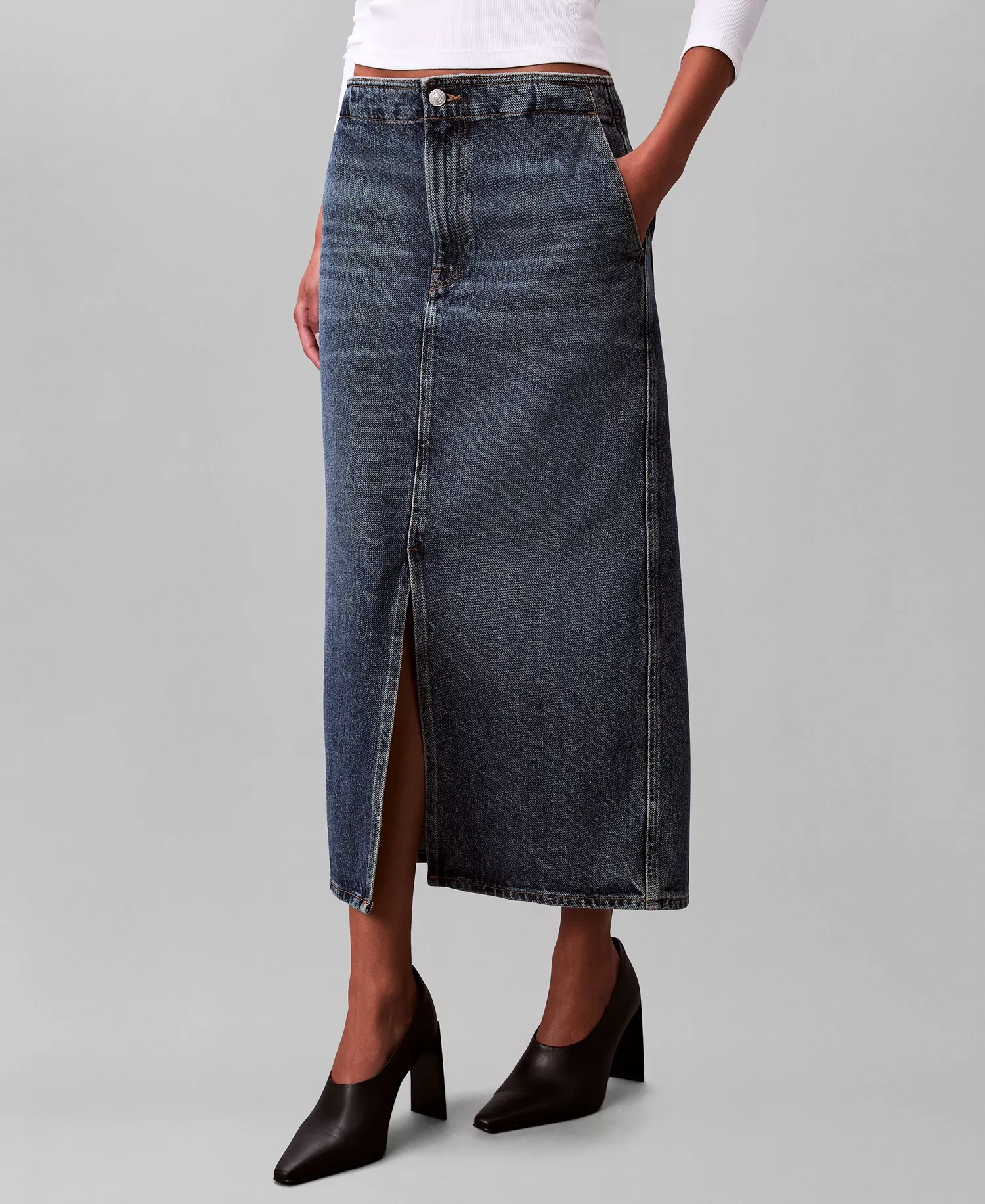 Women's Denim Maxi Carpenter Skirt - Tinted Orchard - 26