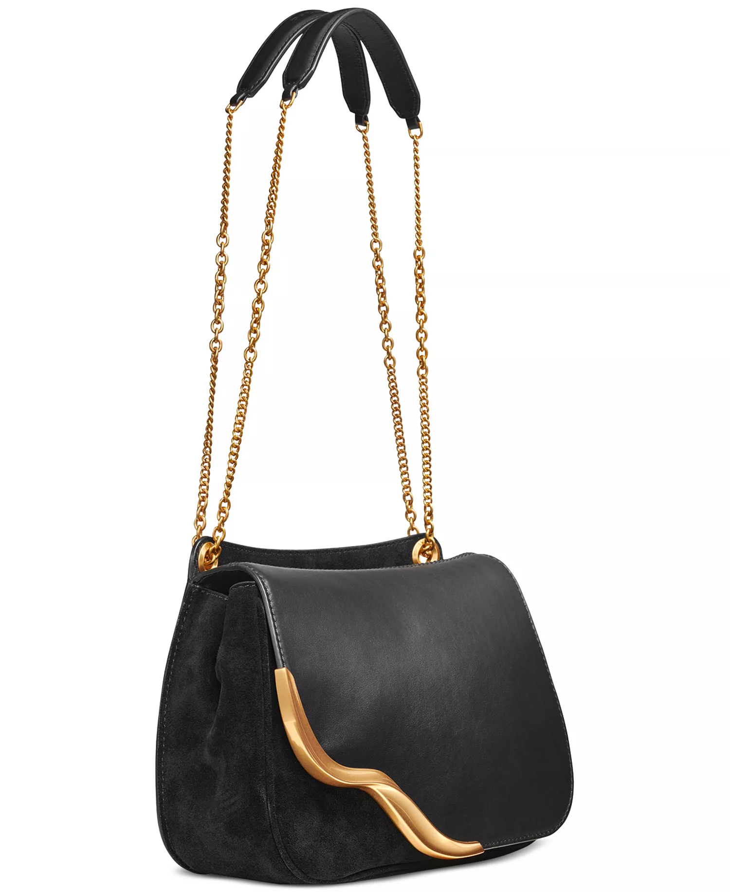 Malverne Leather & Suede Crossbody with Chain Strap - Blk/gold - NO SIZE