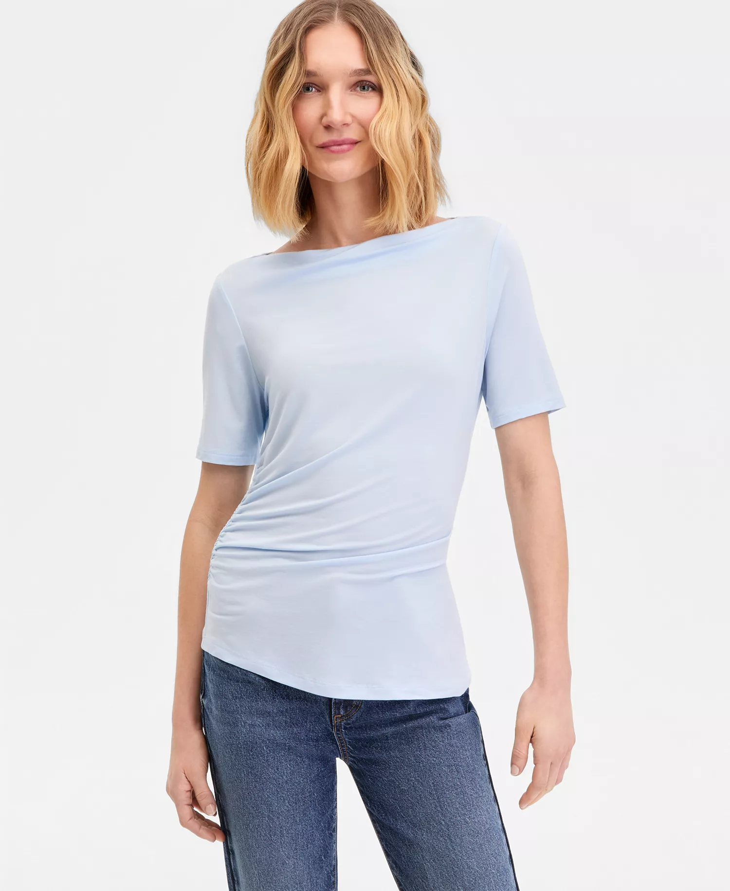 Women's Luxe-Layering Jersey Boat-Neck Short-Sleeve Top, Macy's Exclusive - Bliss Blue - L