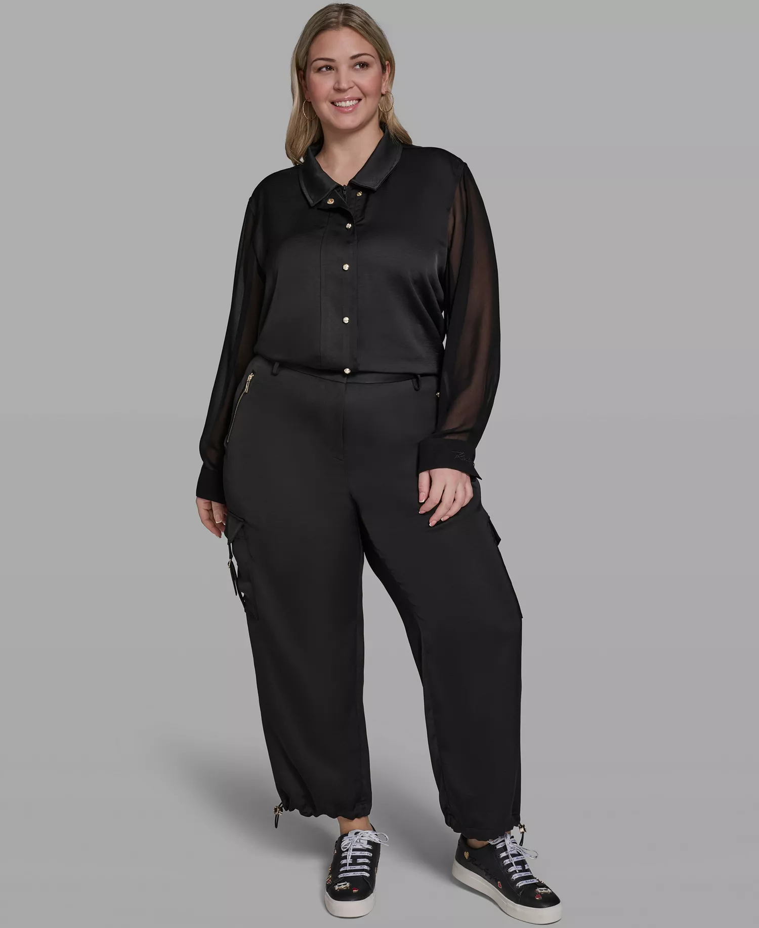 Plus Size Bungee Cargo Pants - Black - 14W