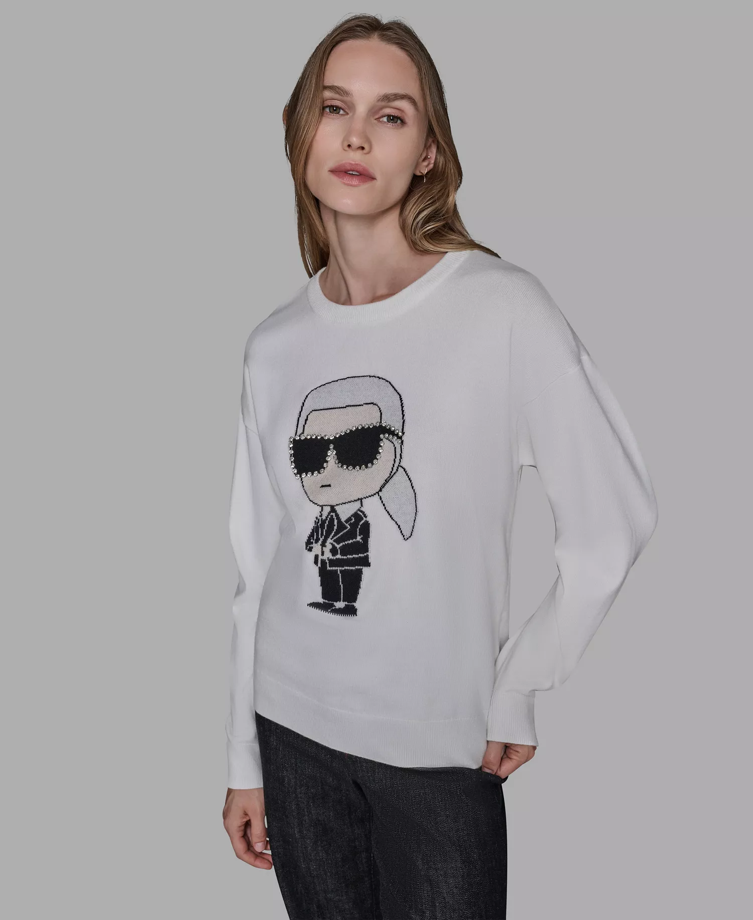 Women's Kool Karl Crewneck Sweater - Soft White/Black - XL
