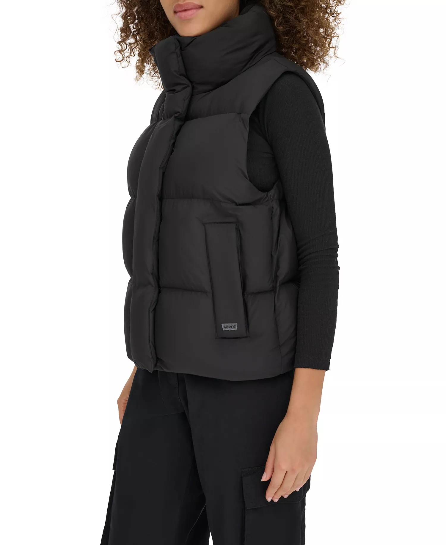 Women's Stand Collar Puffer Vest - Black - L