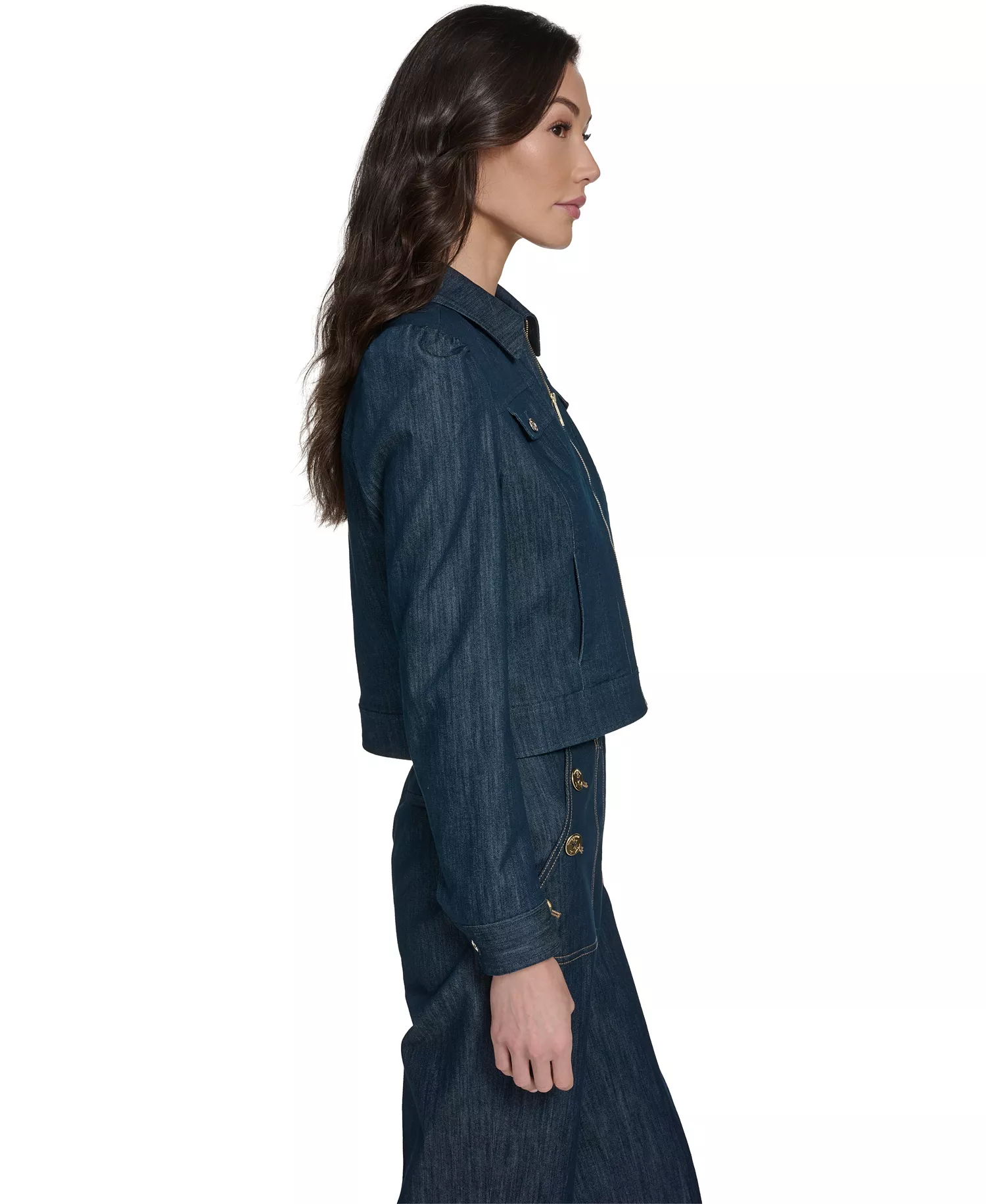 Women's Denim Zip Trucker Jacket - Navy - L