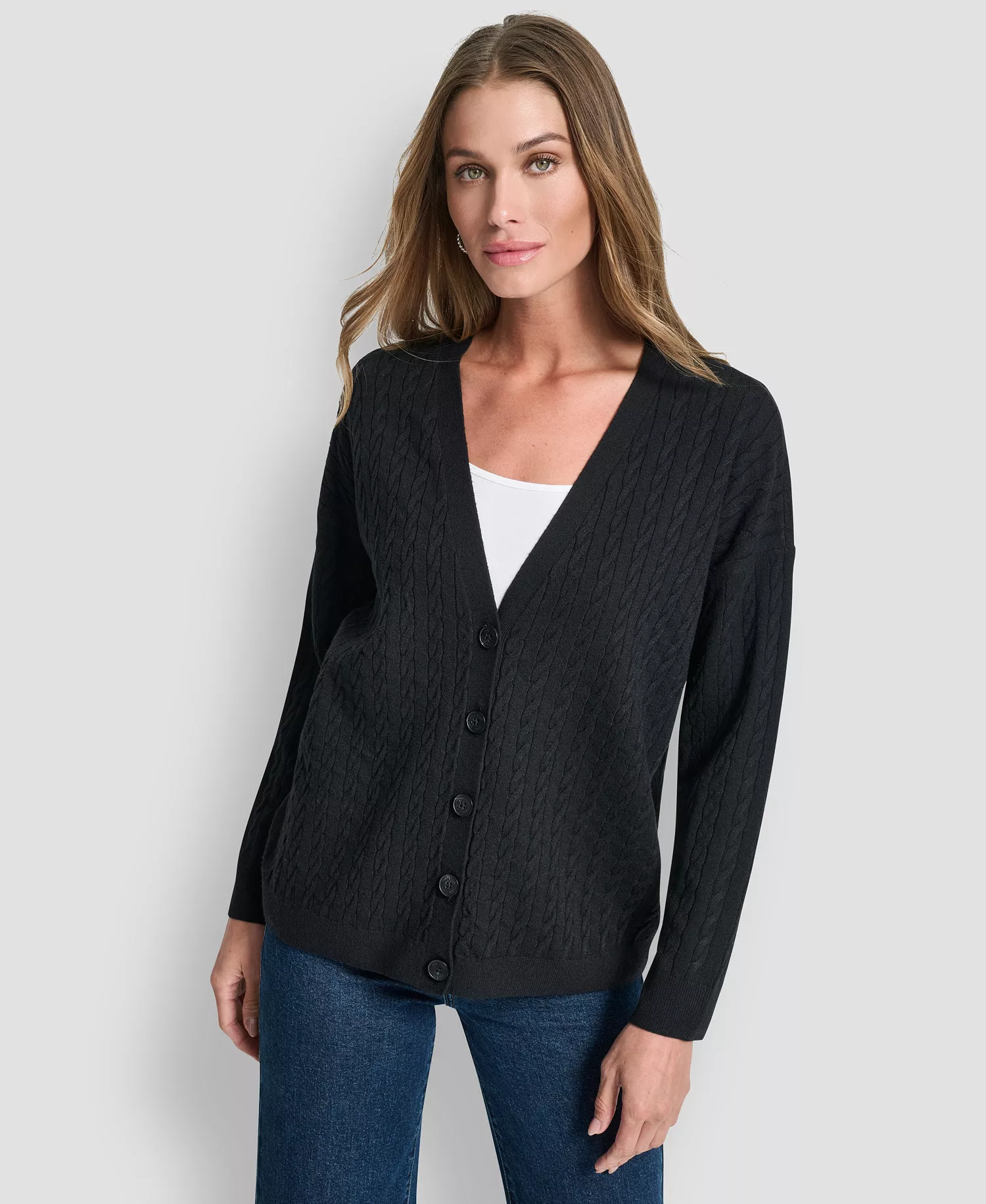 Women's V-Neck Boxy Cardigan Sweater - Black - XL