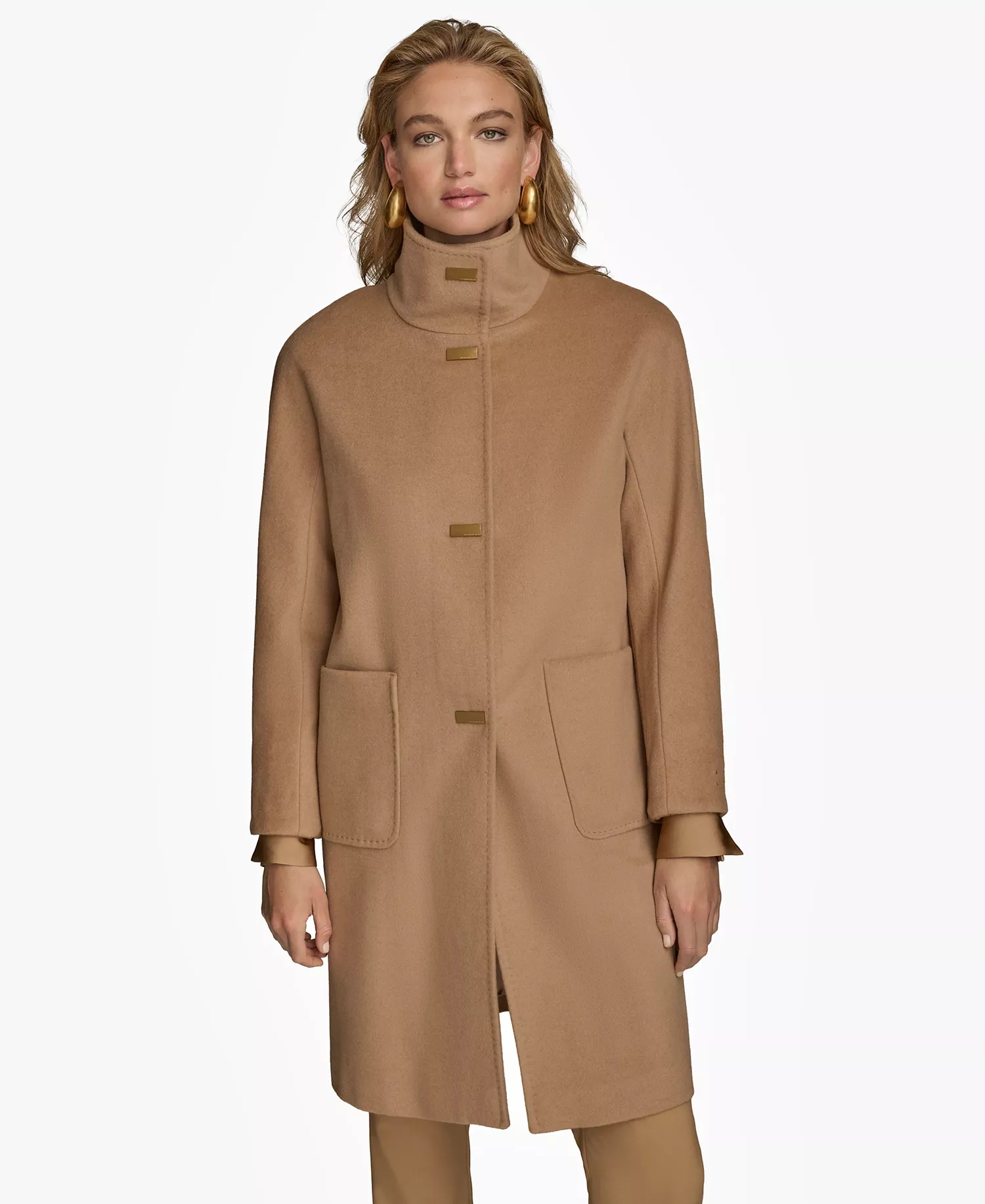 Women's Stand-Collar Single-Breasted Coat - Camel - L
