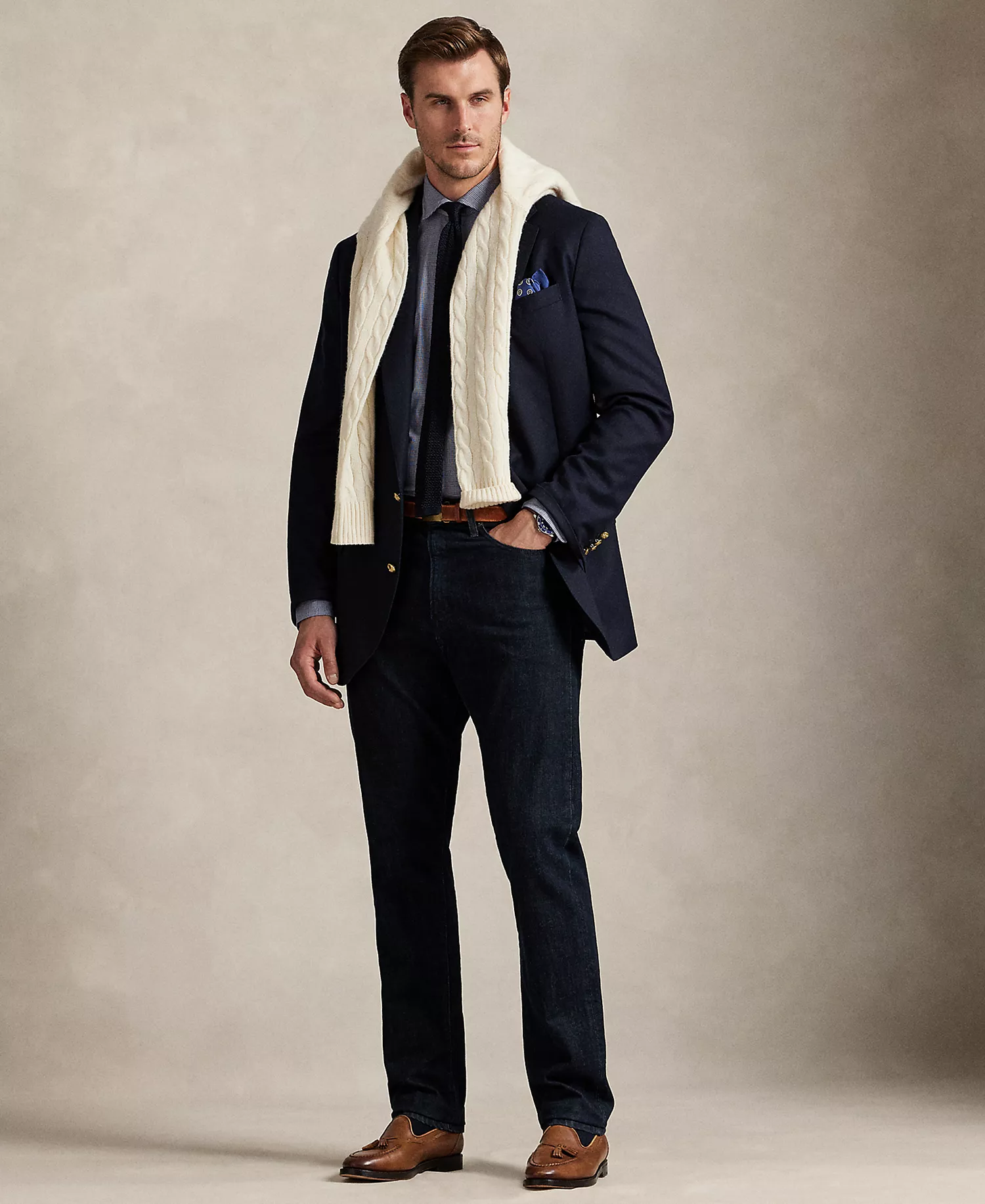 Men's Big & Tall Plaid Stretch Poplin Shirt - Navy White - 2LT