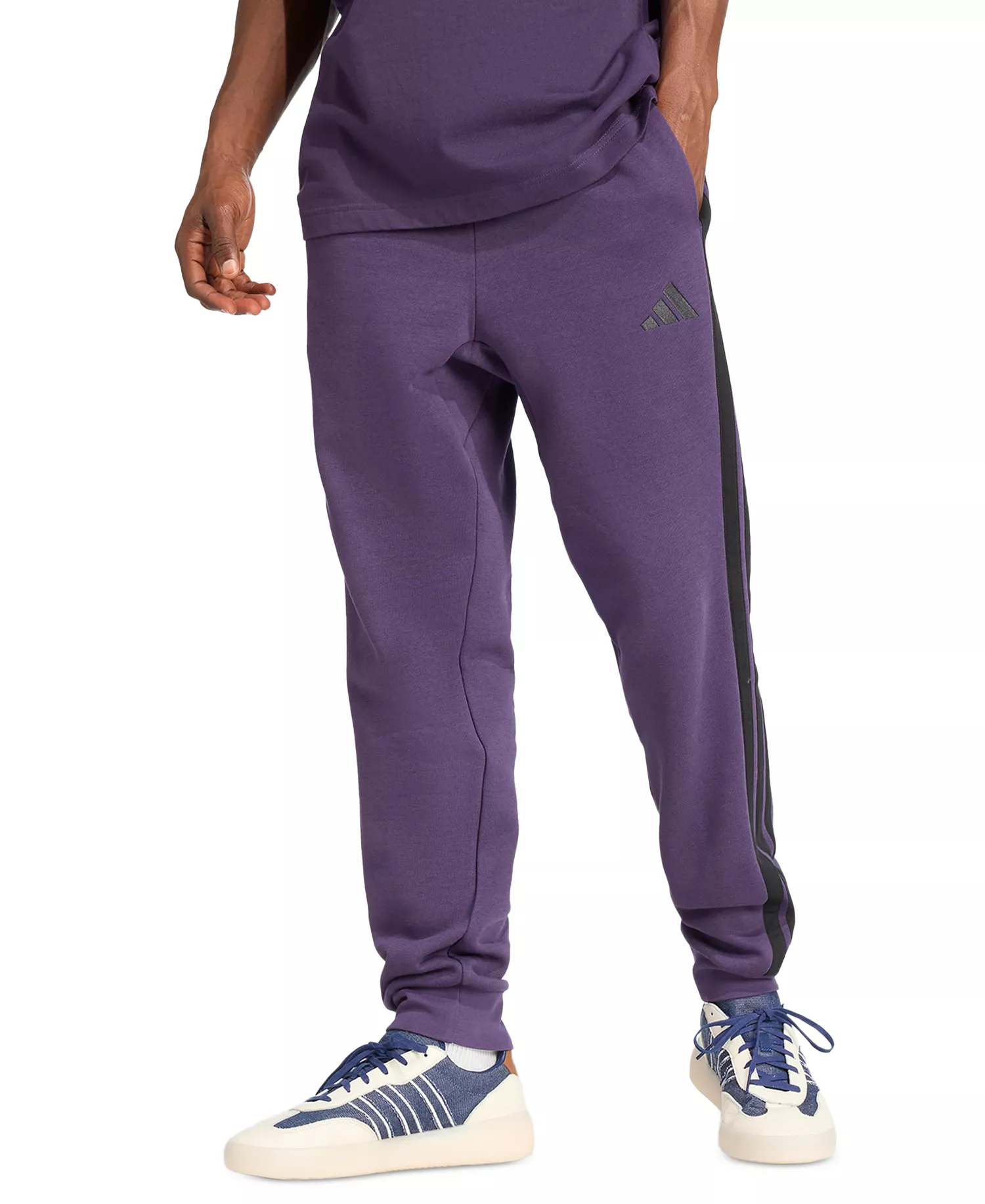 Men's Essentials Regular-Fit 3-Stripes Fleece Joggers - Aurora Plum/Black - 2XL