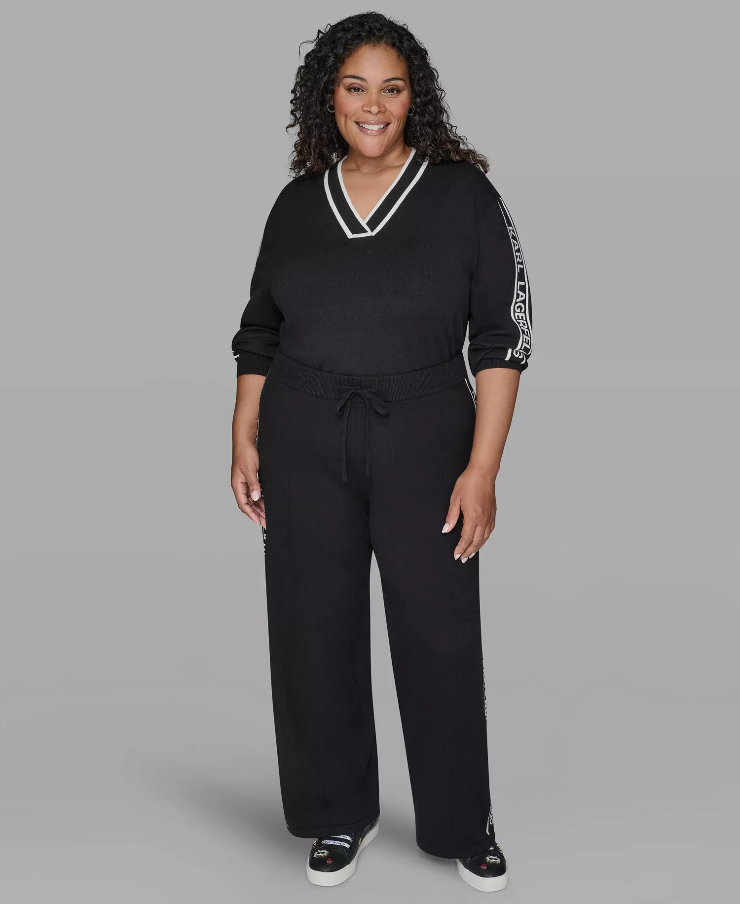 Women's Plus Size Wide Leg Side Logo Pants - Black - 0X