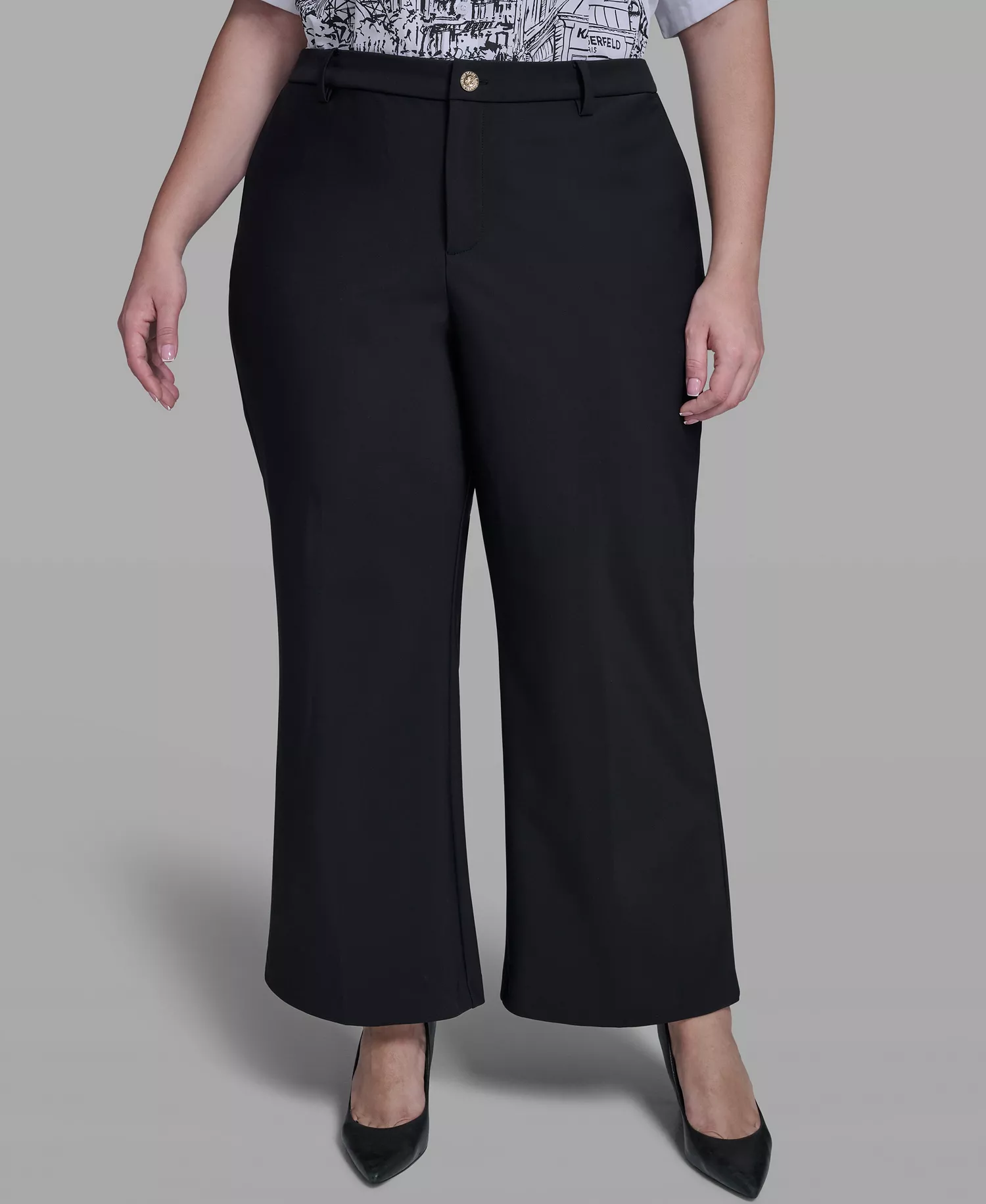 Plus Size Ponte Wide Leg Pants - Black - 14W