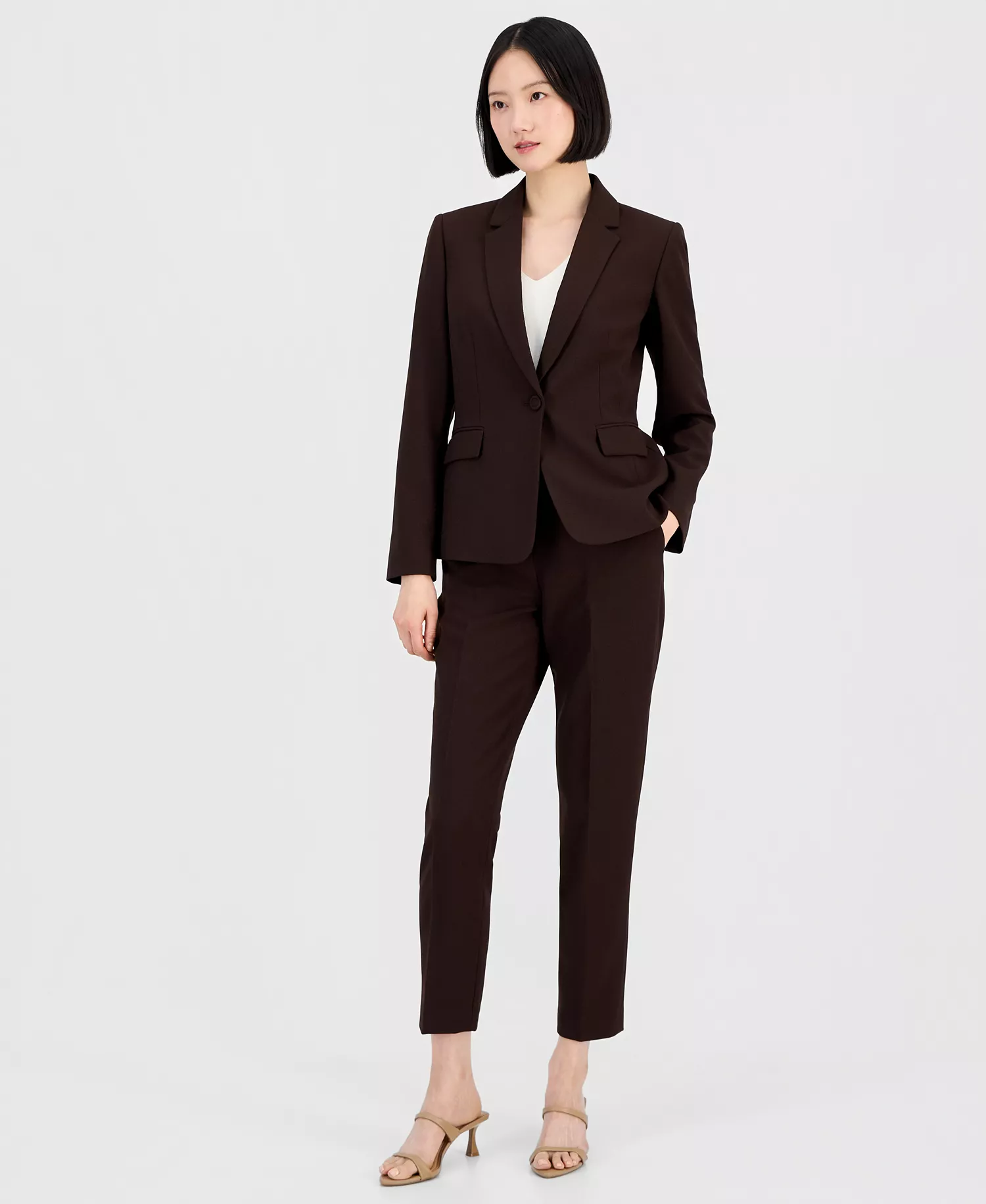 Women's One-Button Pantsuit Set - Espresso - 10