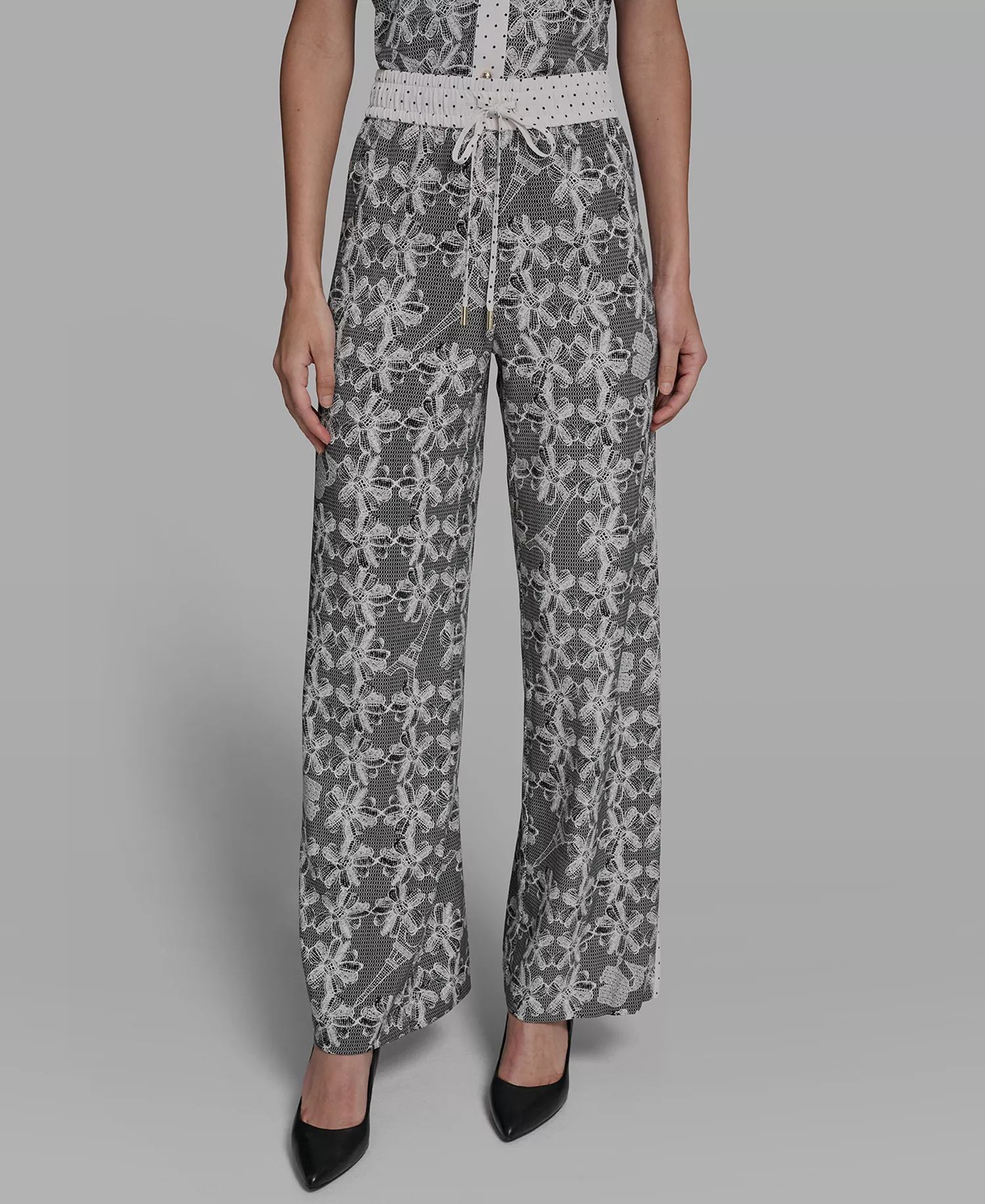 Petite Printed Pull-On Pants - Black/Bisque - P/L
