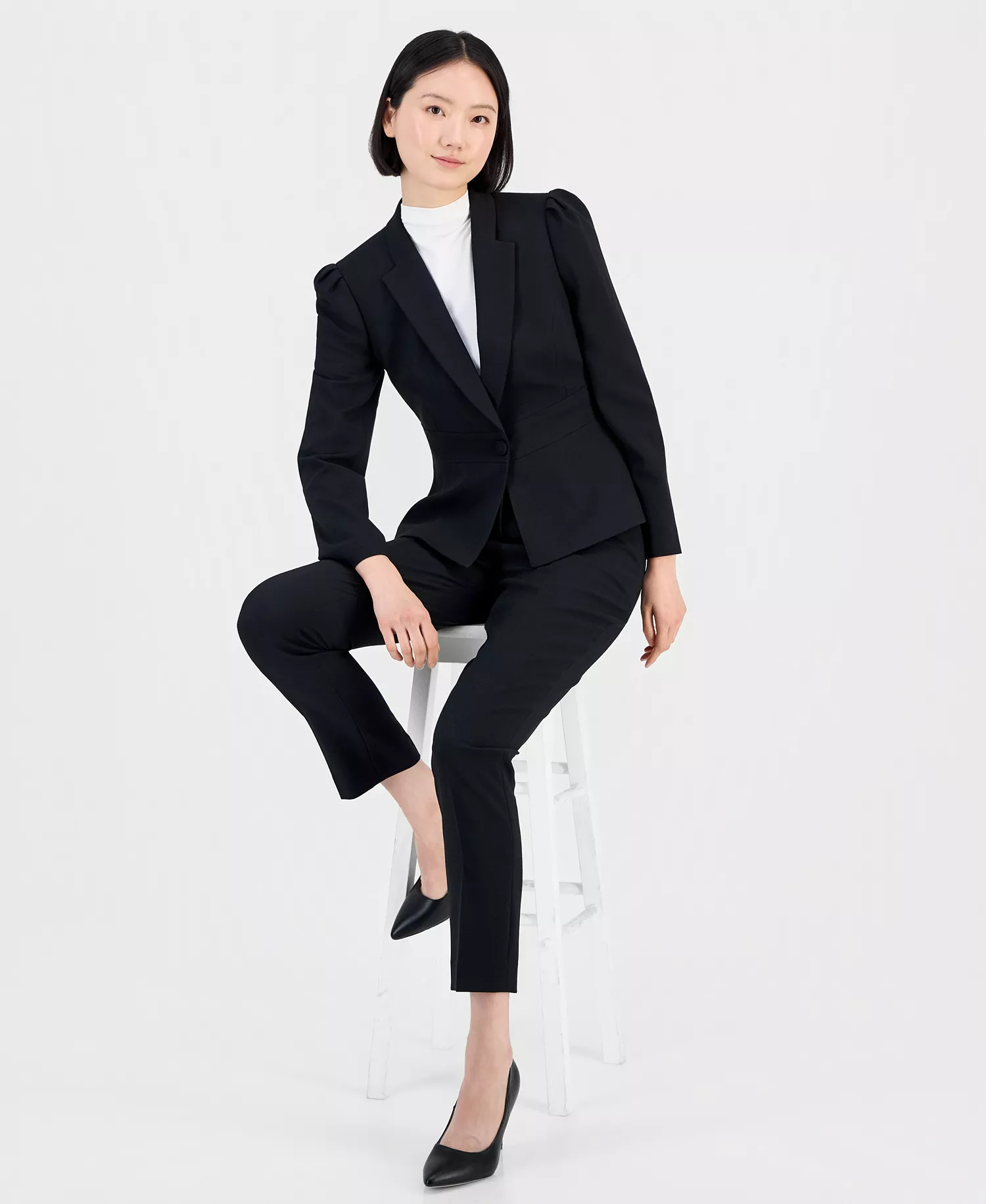 Belted Wrap Pant Suit Set - Black - 10