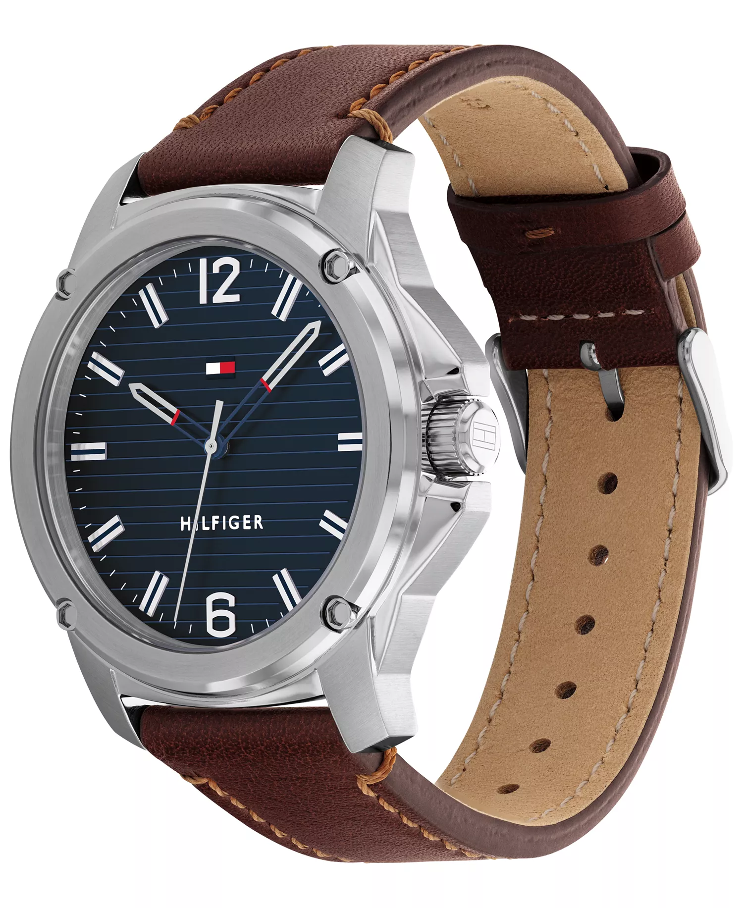 Men's Brown Leather Strap Watch 44mm - Brown - One Size Fits All