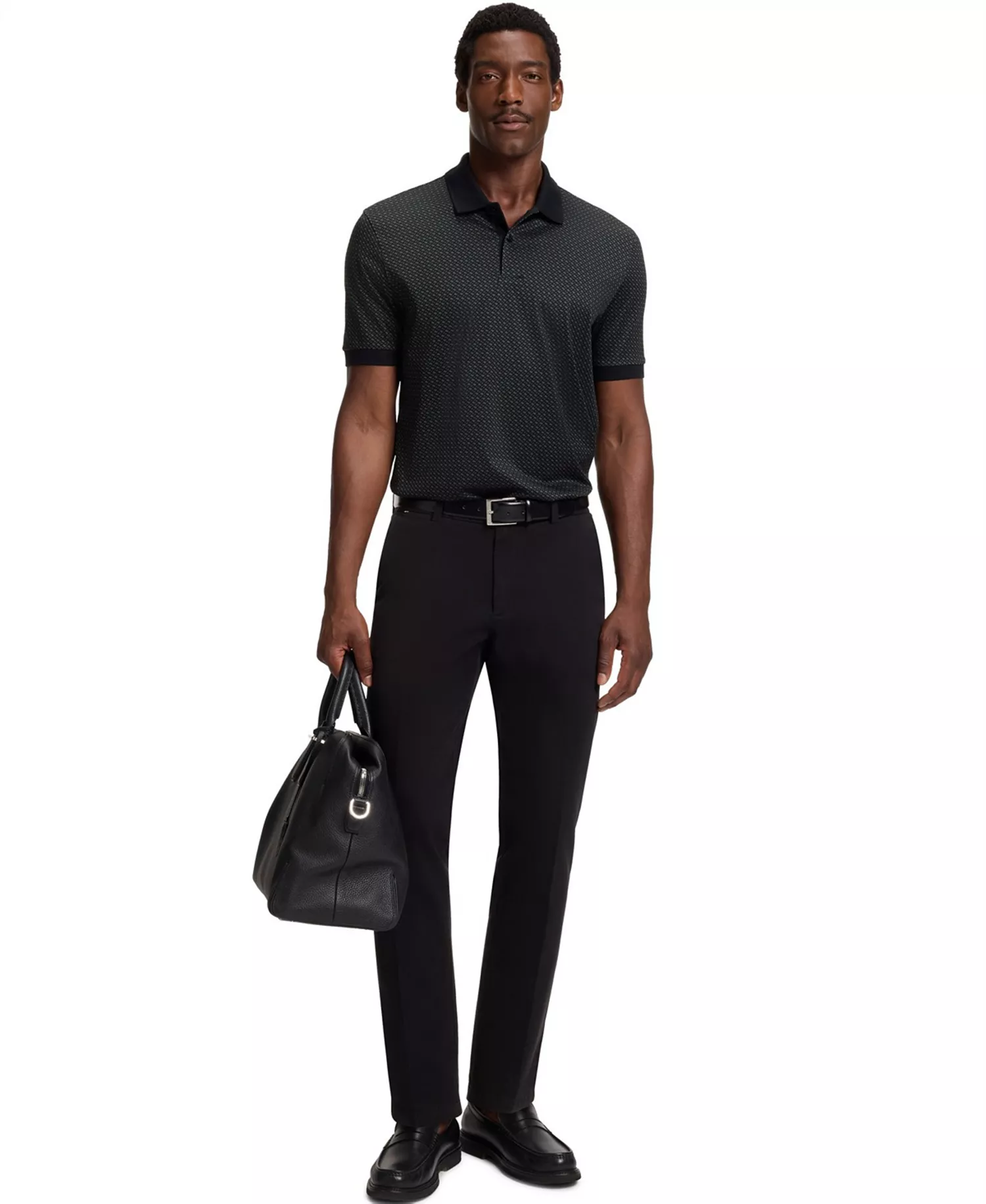 Men's Mercerized-Cotton Monogram Polo Shirt - Black - 2XL