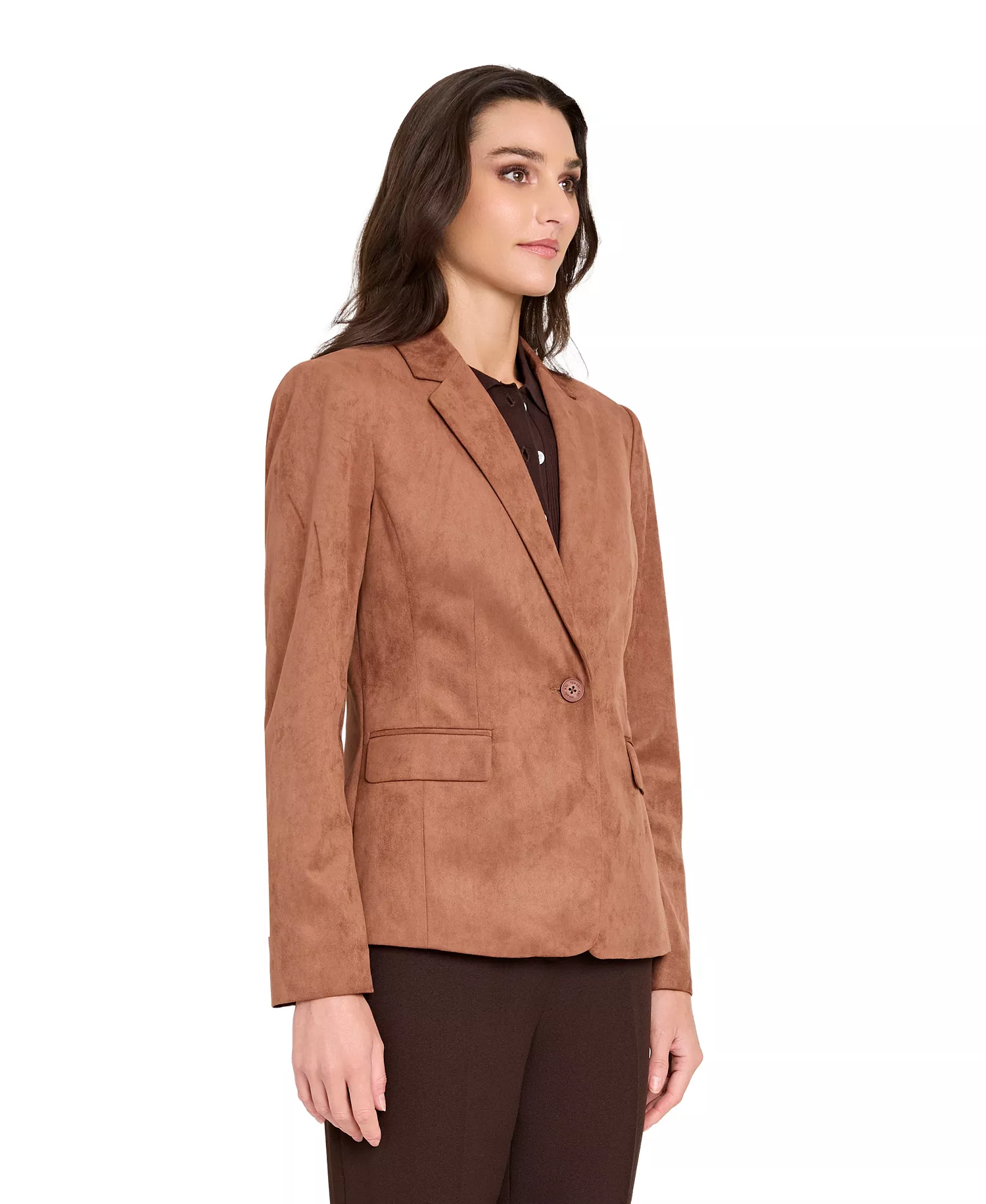 Women's Suede Notch Collar One-Button Blazer - Tawny - 2