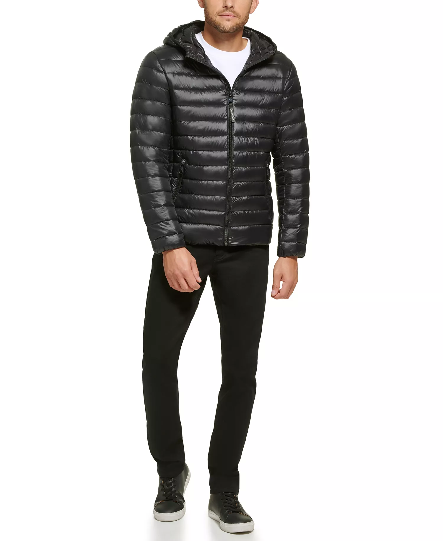 Men's Hooded & Quilted Packable Jacket - Black - 2XL