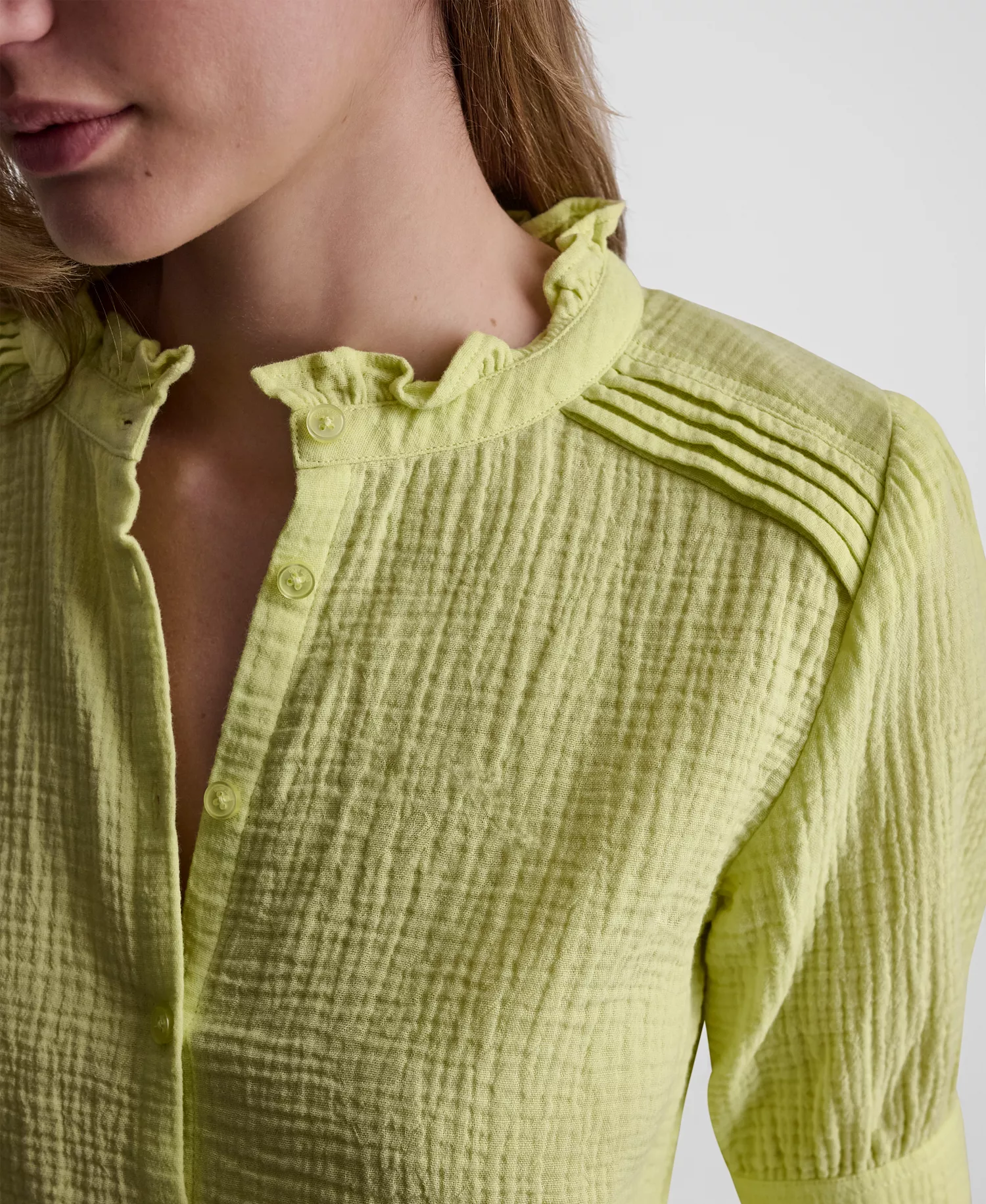 Petite Short Puff-Sleeve Button-Front Shirt - Lemon Light - PL