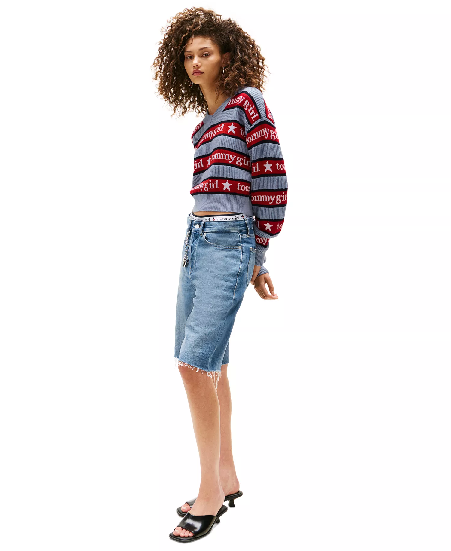 Tommy Girl Women's Striped Sweater - Sweet Blue - L