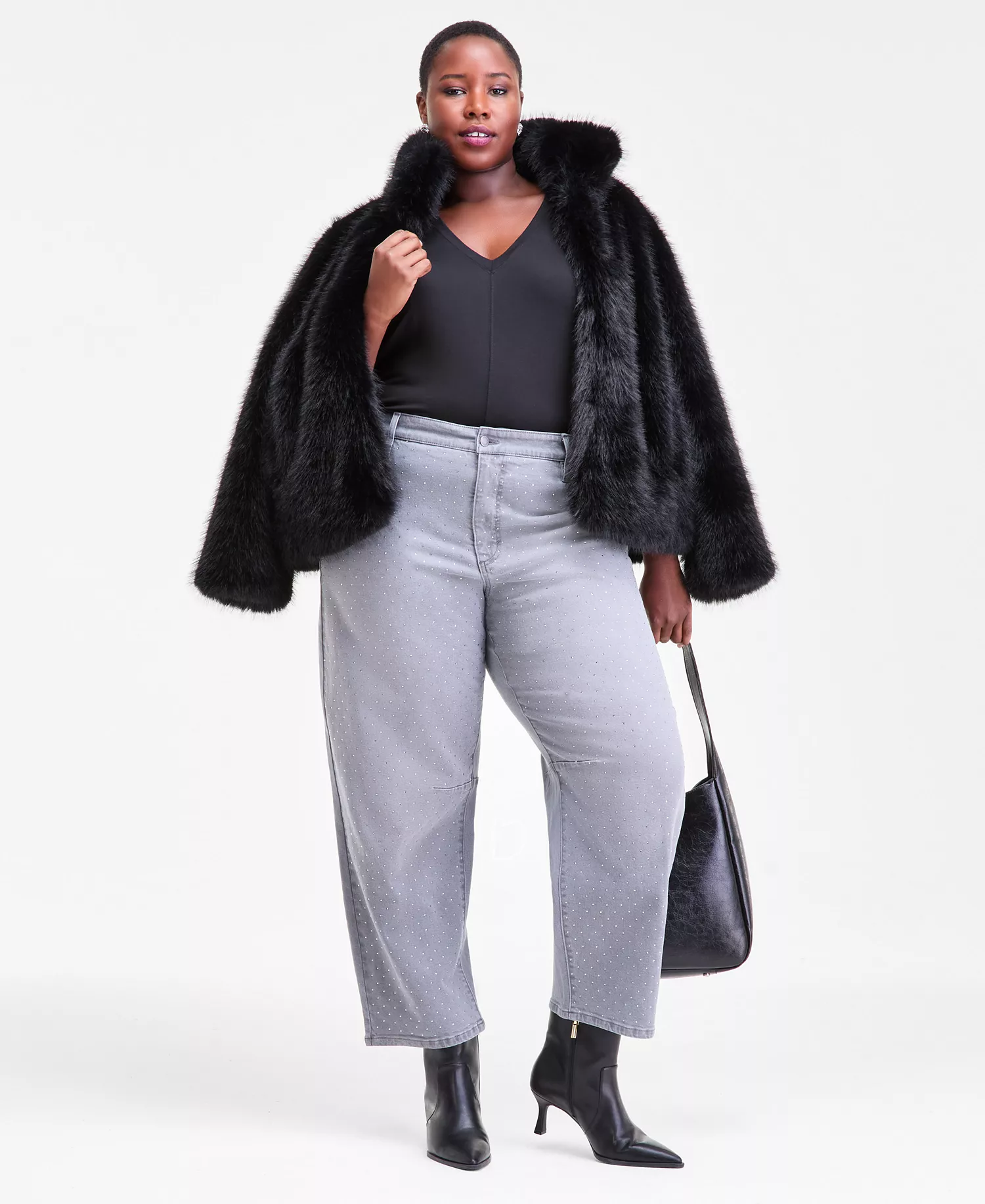 Plus Size High Rise Rhinestone Barrel-Leg Jeans, Macy's Exclusive - Perry Wash - 14W