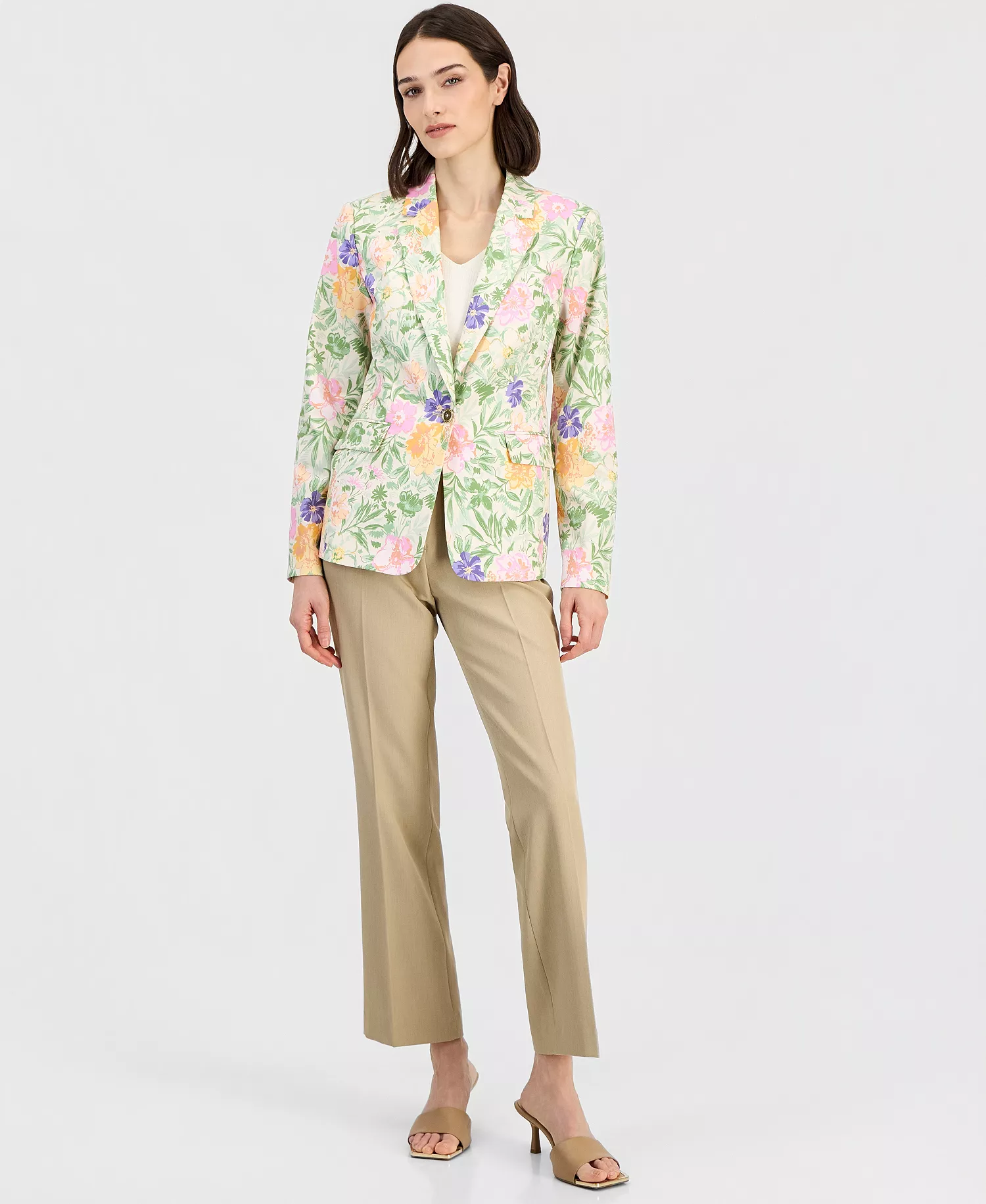 Petite Peak Lapel Collar Jacket - Nude/Moss - 10P