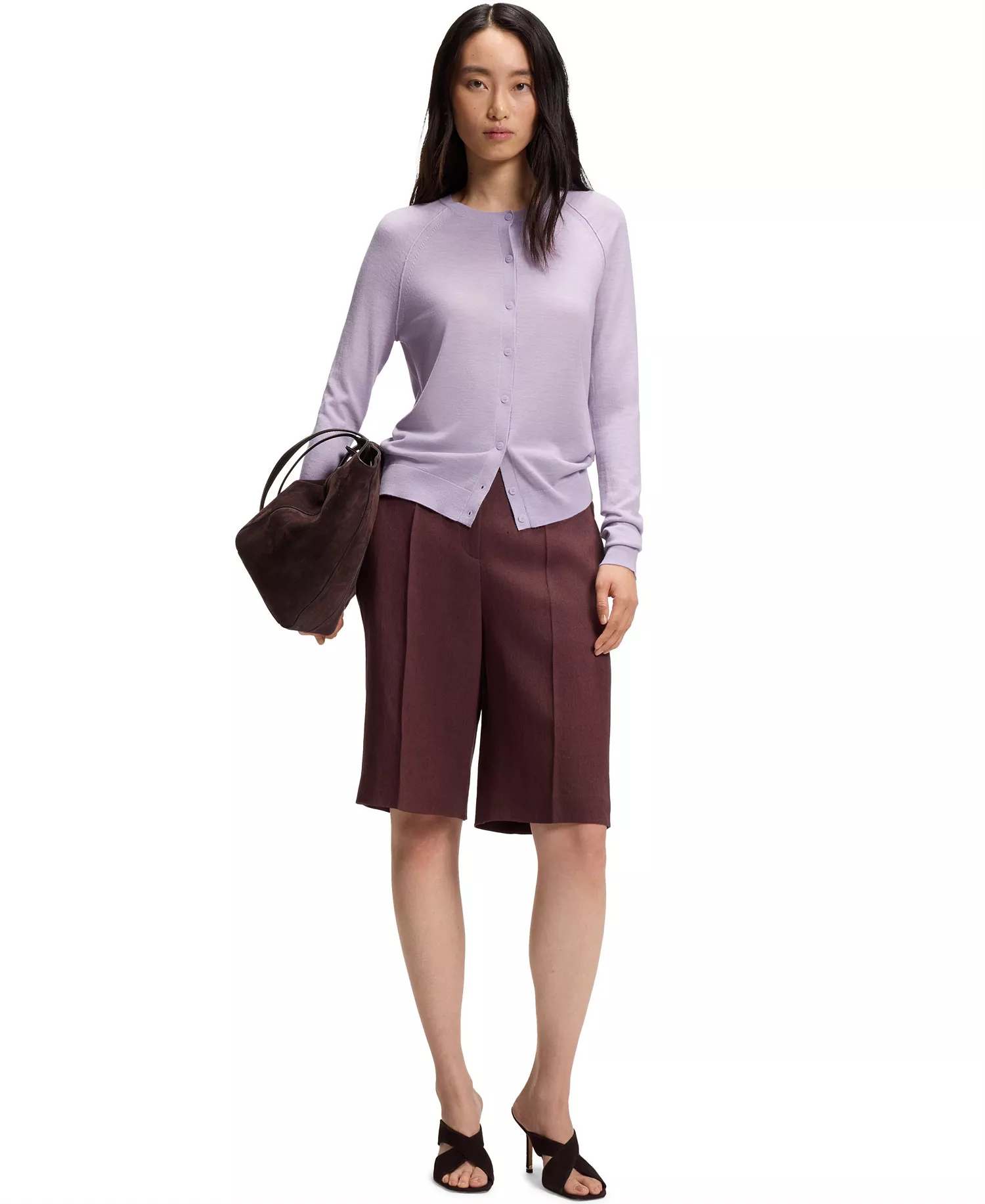 BOSS by Women's Extra-Fine Merino Wool Button-Up Cardigan Sweater - Open White - L