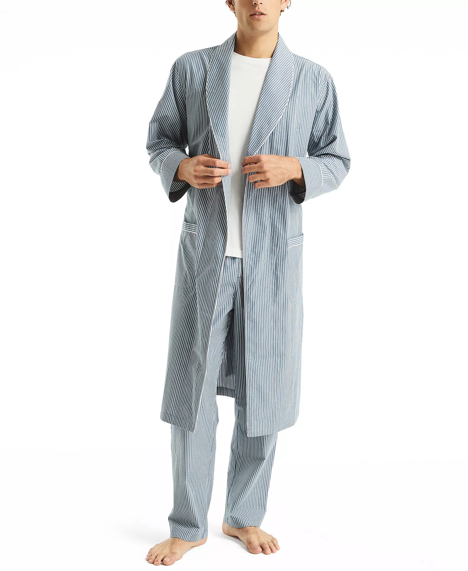 Men's Crafted Striped Robe - Ensign Blue - L/XL