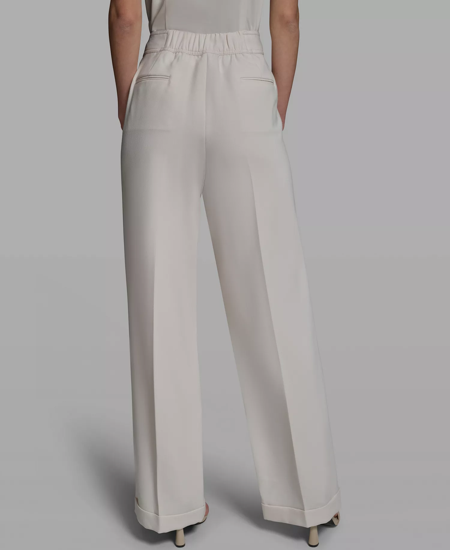 Women's Mid-Rise Elastic-Back Belted Wide-Leg Pants - Bisque - 0