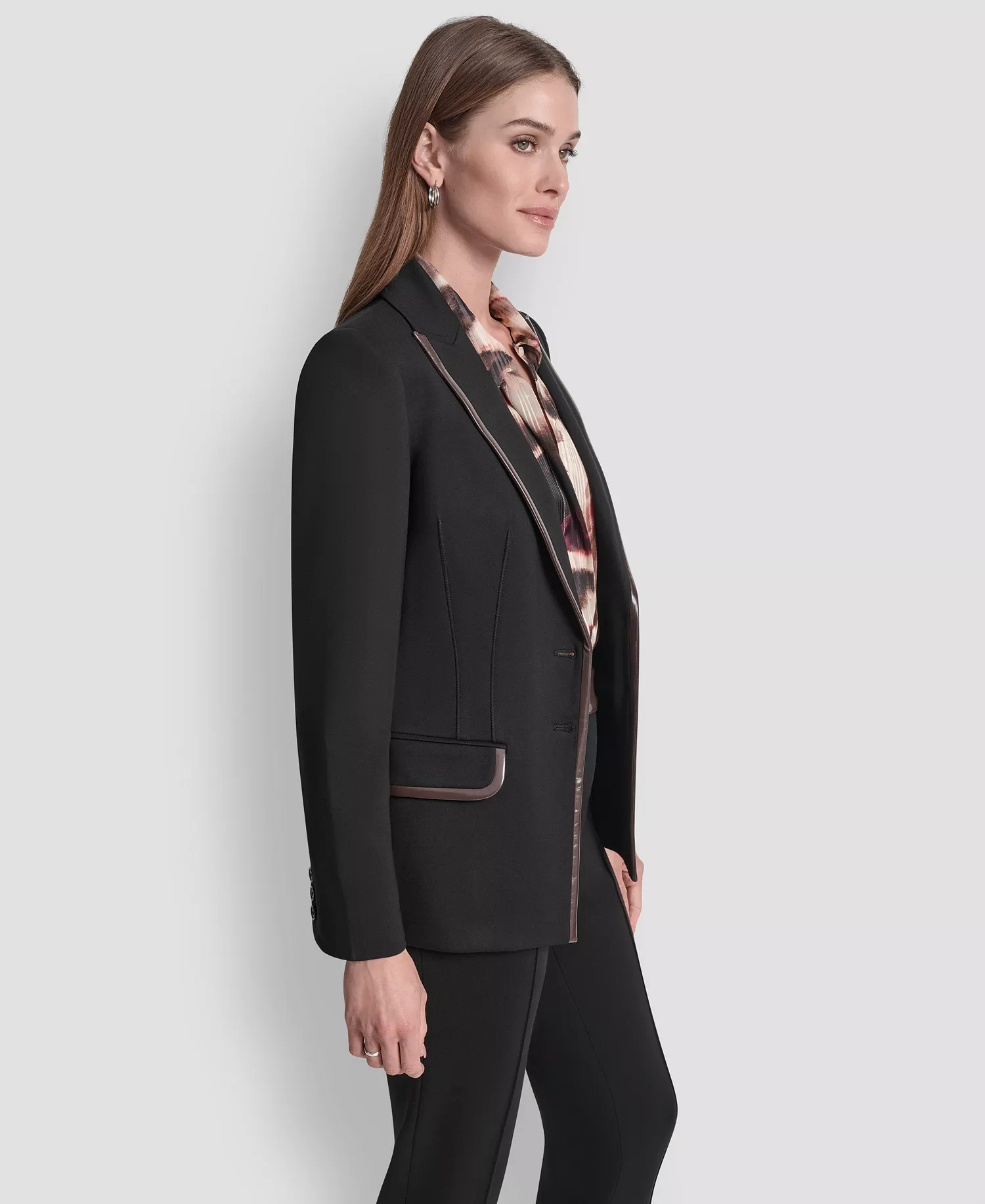 Petite 2-Button Notch Collar Ponte Jacket - Black - 14P
