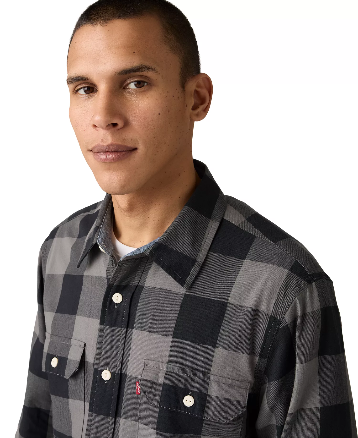 Men's Relaxed-Fit Long-Sleeve Button-Front Worker Shirt - Albany plaid pearl - 2XL