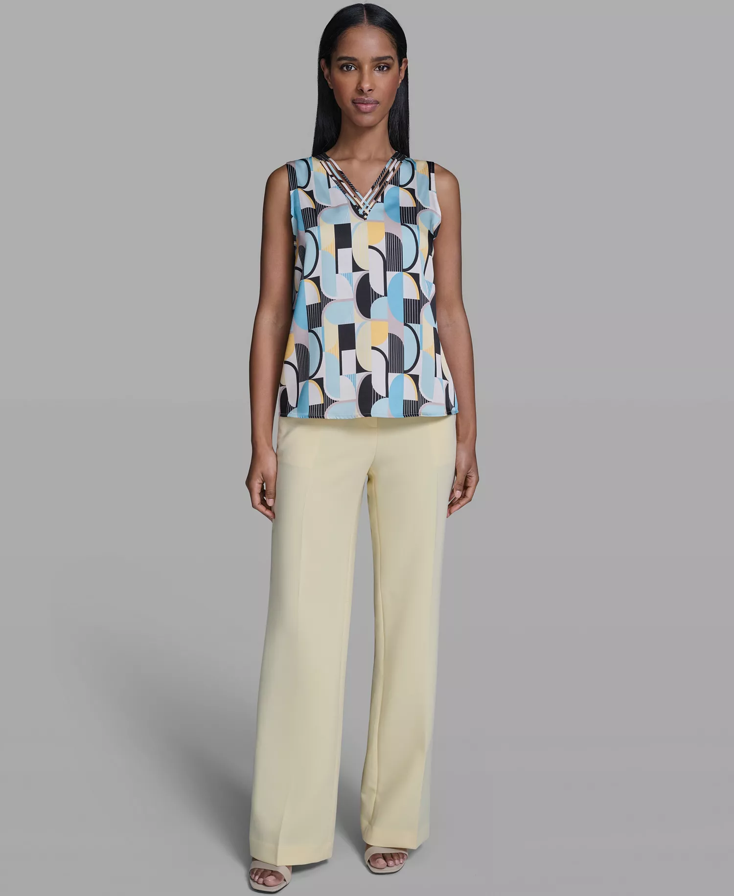 Women's V-Neck Sleeveless Camisole - Fresh Mint/Panna Cotta Multi - L