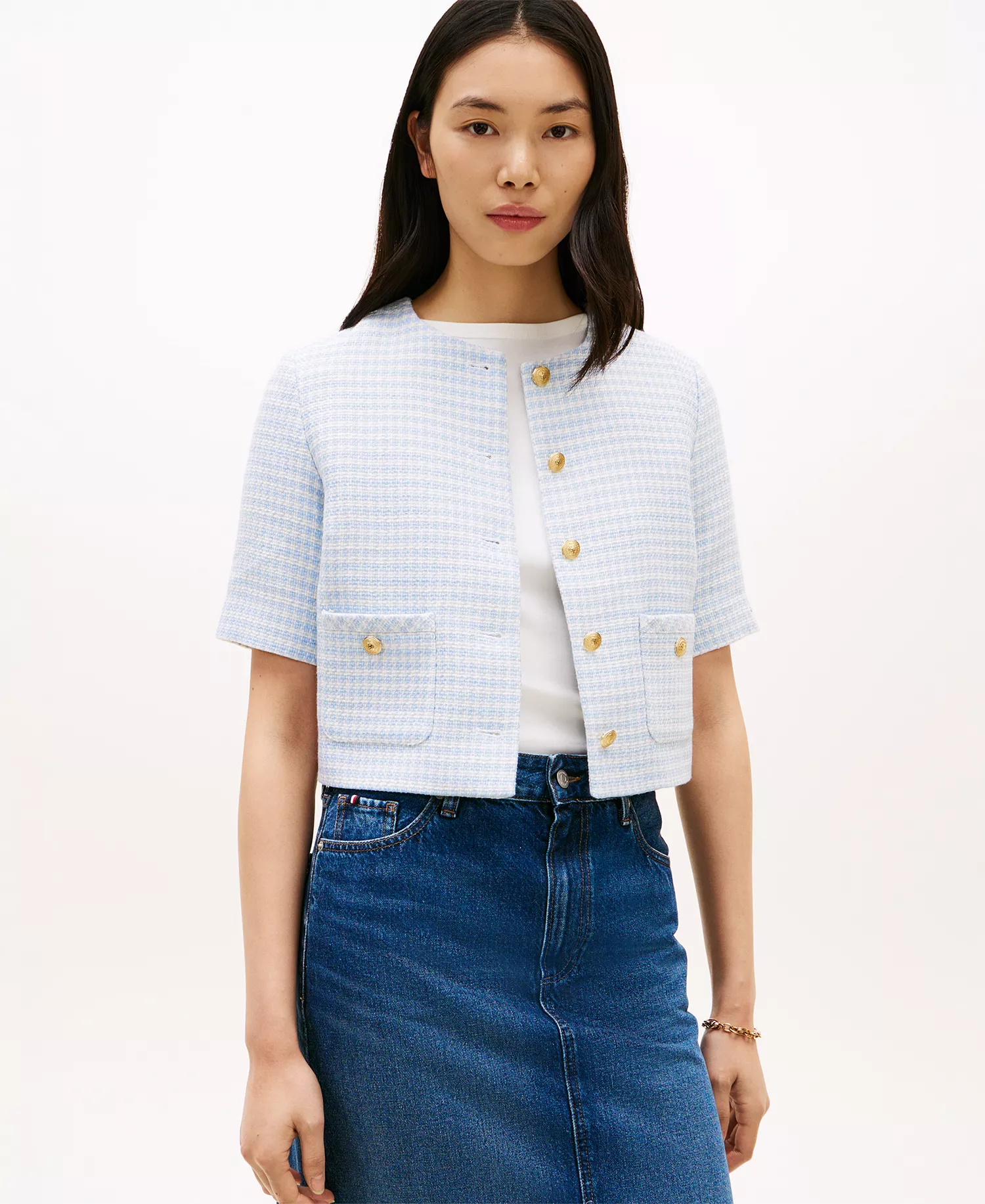 Women's Crewneck Tweed Lady Jacket - Breezy Blue - 10