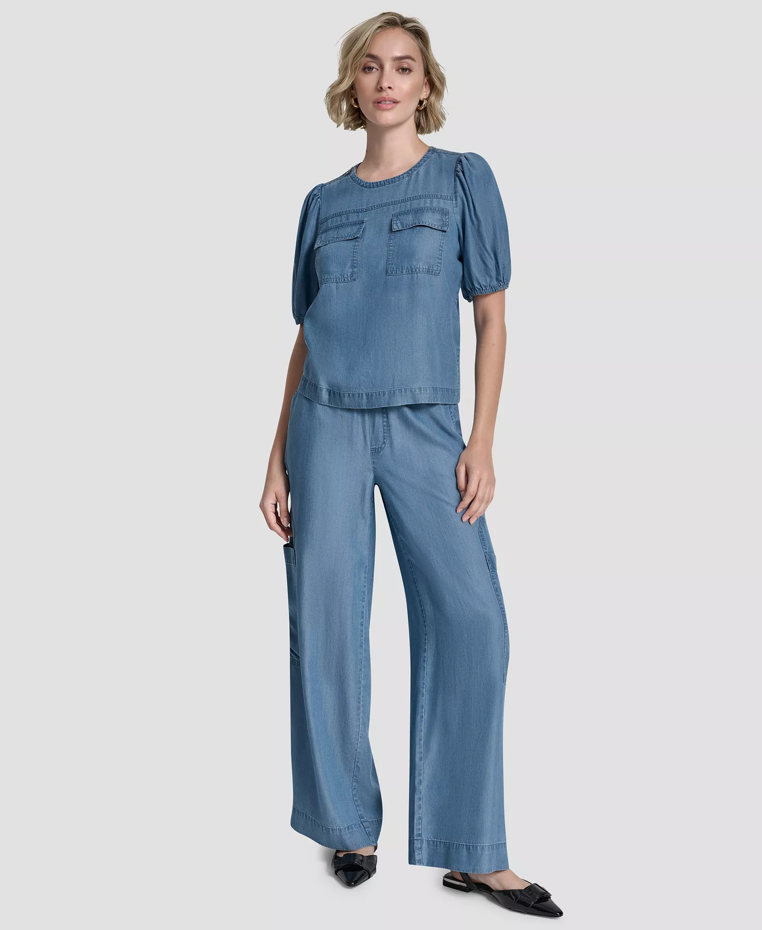Women's Short-Sleeve Zip-Shoulder Top - Stream Wash - L